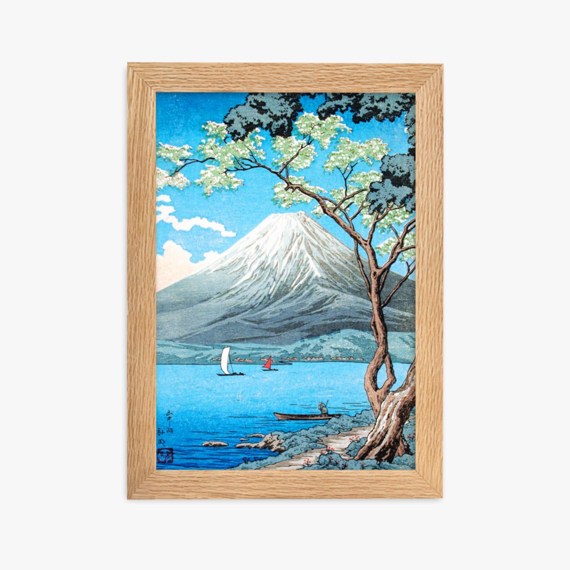 Takahashi Hiroaki (Shōtei) - Mount Fuji from Lake Yamanaka 21x30 cm Poster With Oak Frame