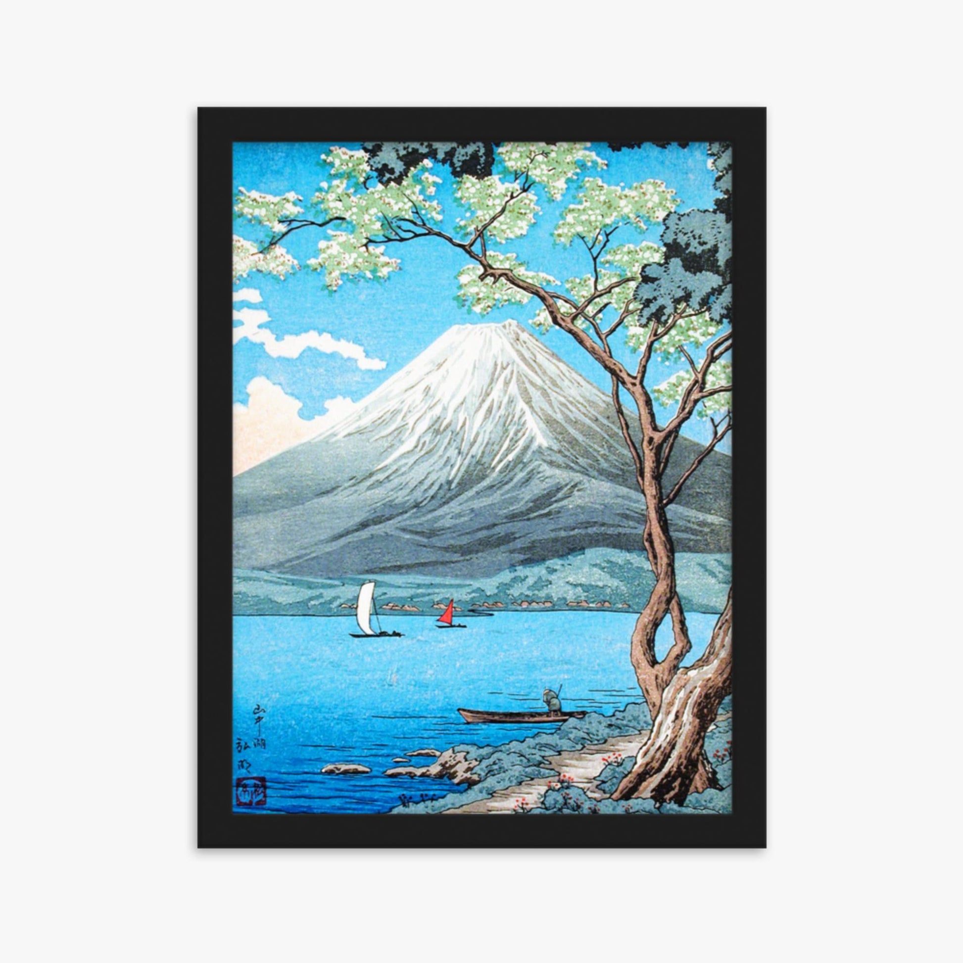 Takahashi Hiroaki (Shōtei) - Mount Fuji from Lake Yamanaka 30x40 cm Poster With Black Frame