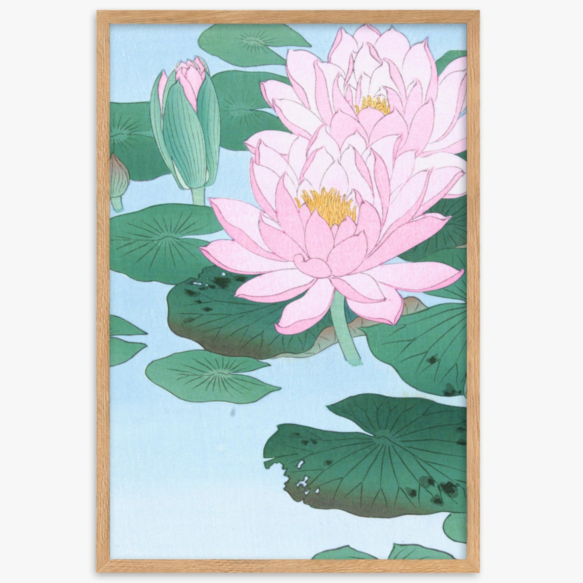 Ohara Koson - Water Lily 61x91 cm Poster With Oak Frame