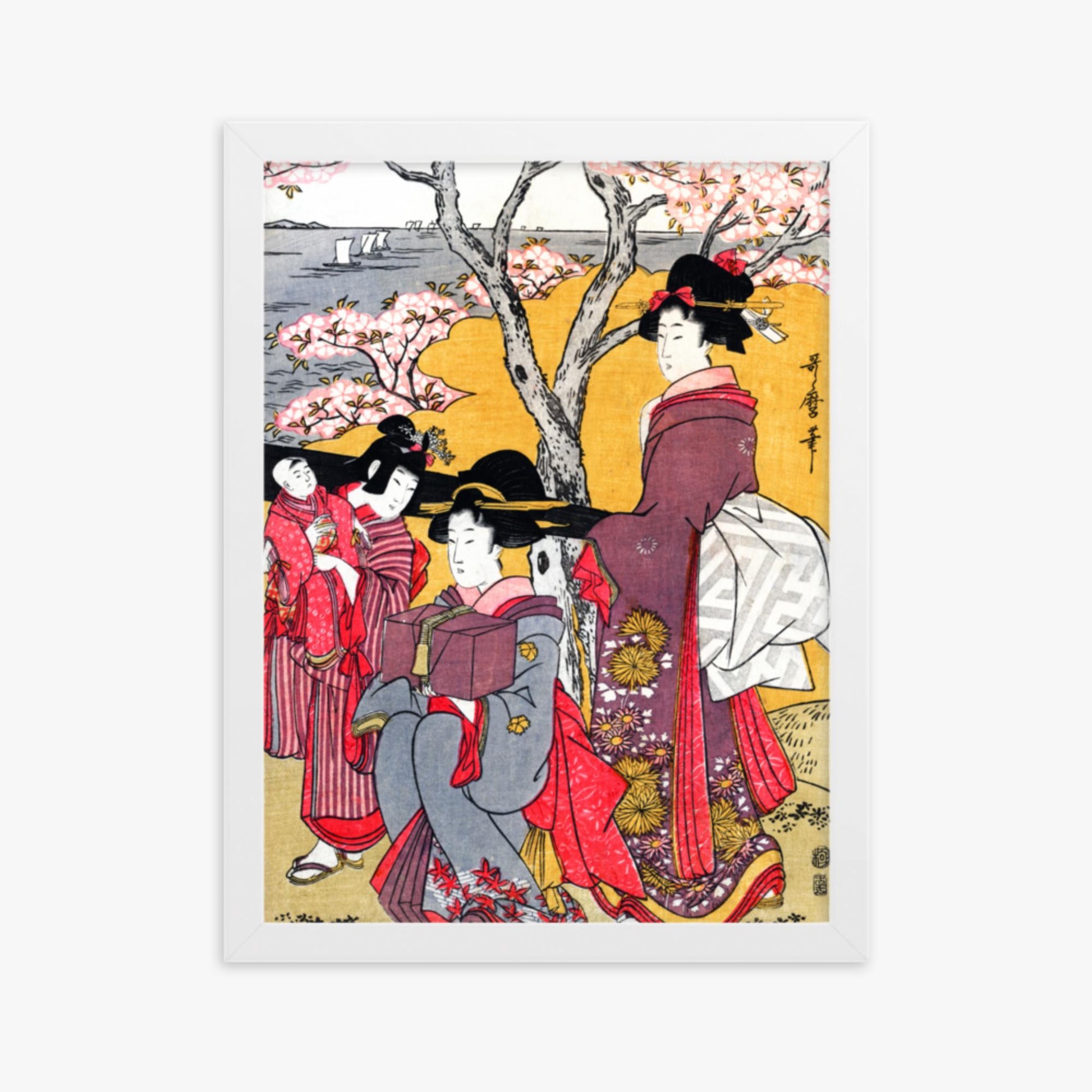 Kitagawa Utamaro - Cherry-viewing at Gotenyama 30x40 cm Poster With White Frame