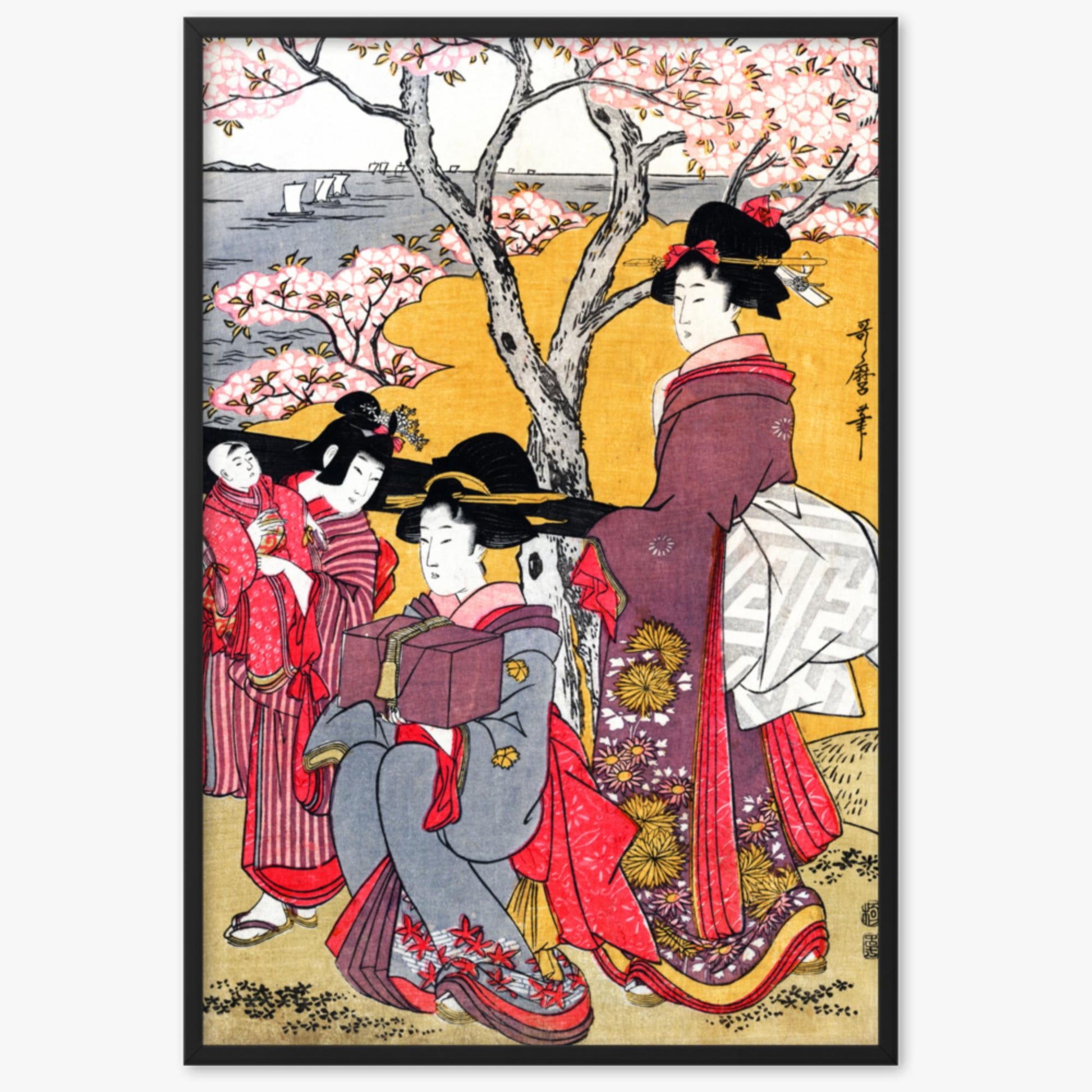 Kitagawa Utamaro - Cherry-viewing at Gotenyama 61x91 cm Poster With Black Frame