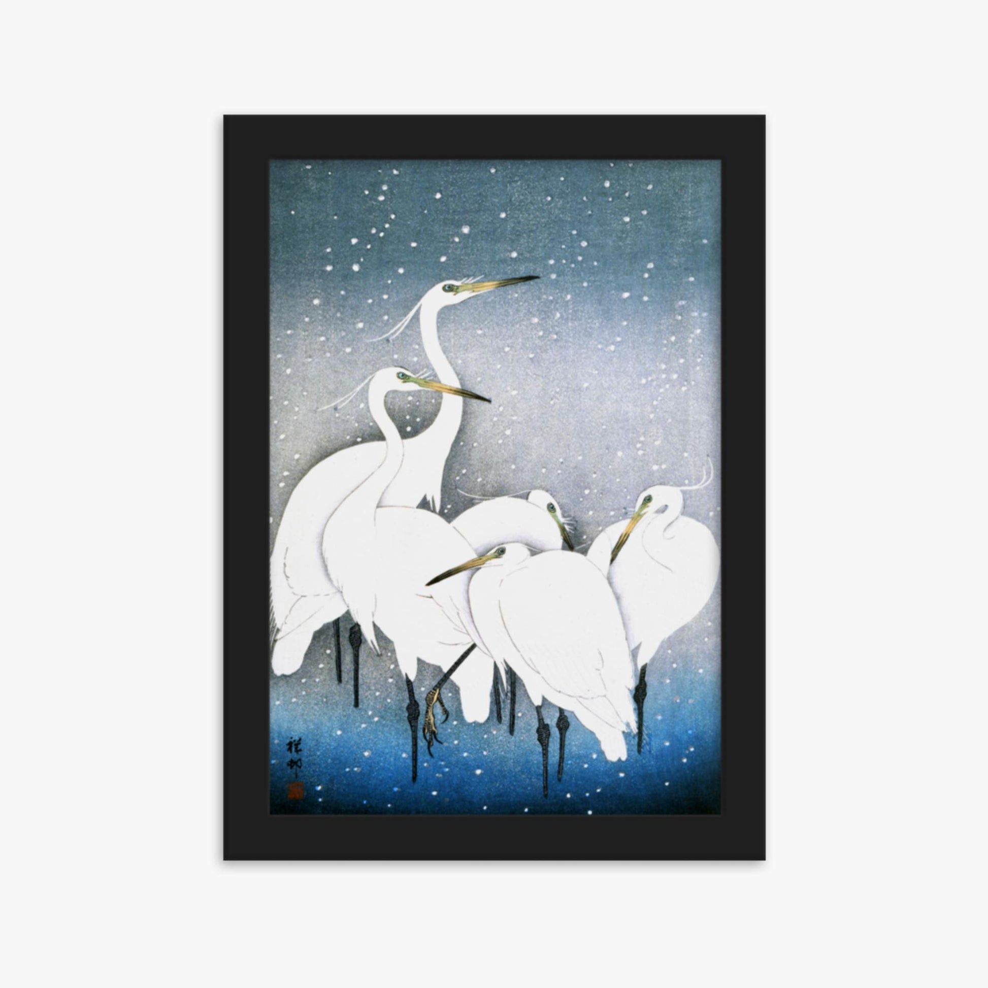 Ohara Koson - Egrets in the Snow 21x30 cm Poster With Black Frame