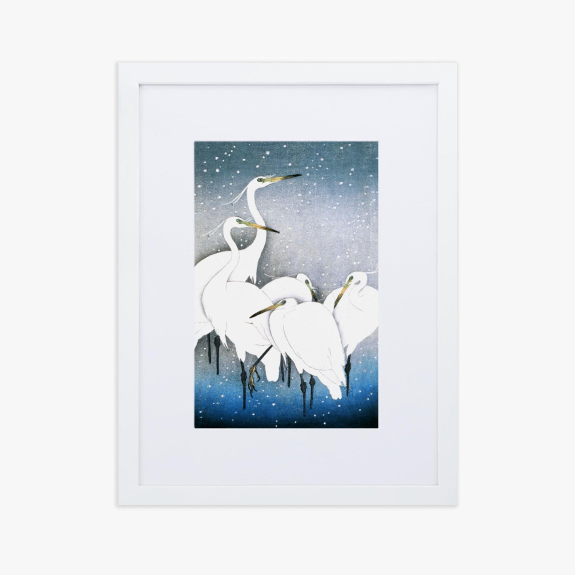 Ohara Koson - Egrets in the Snow 30x40 cm Poster With White Frame