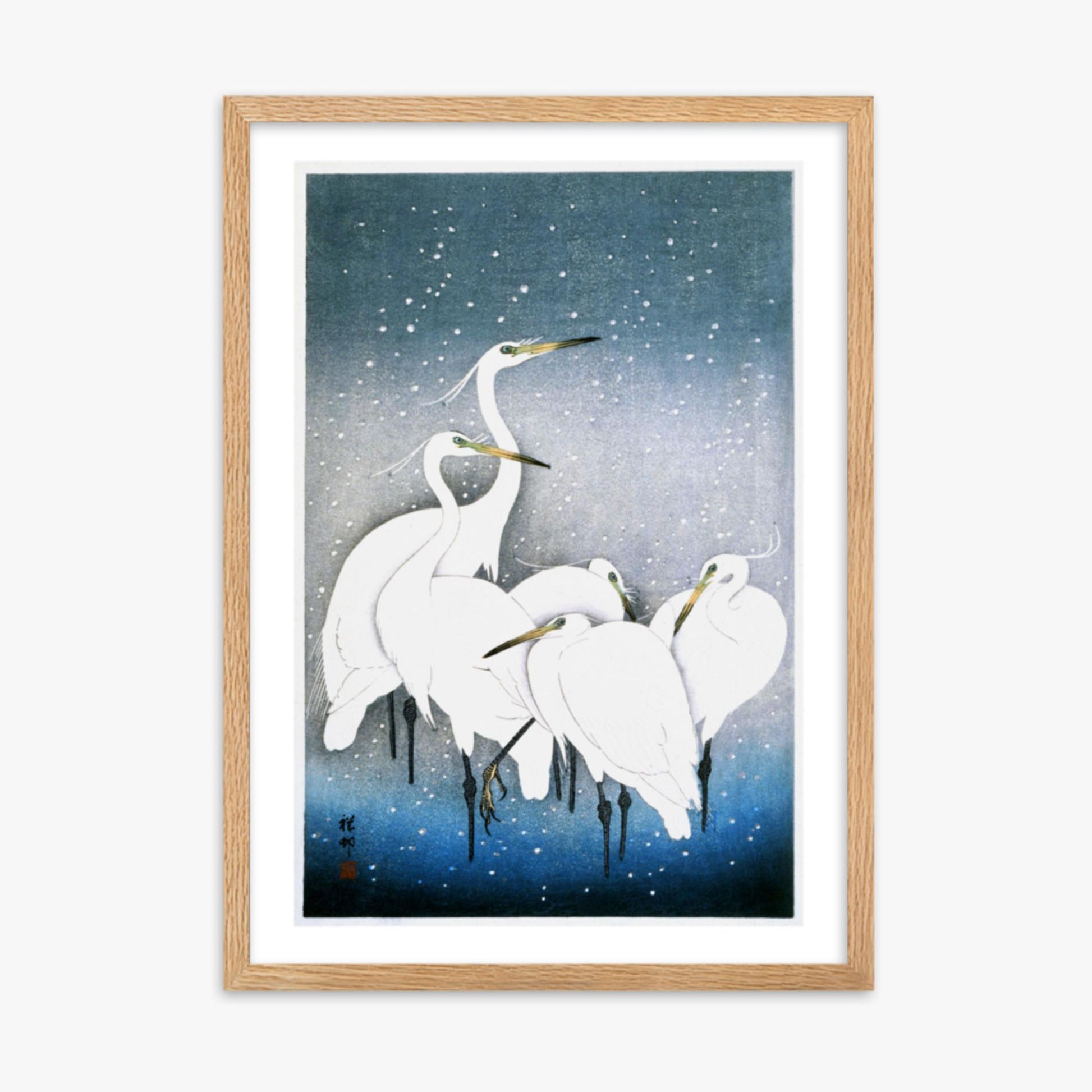 Ohara Koson - Egrets in the Snow 50x70 cm Poster With Oak Frame