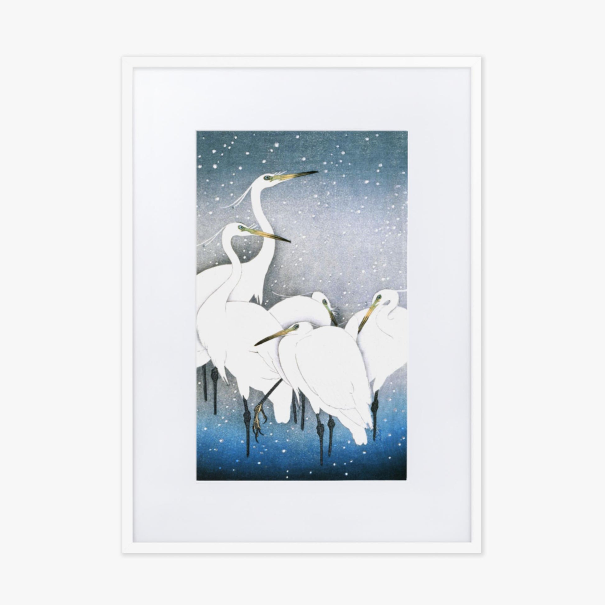 Ohara Koson - Egrets in the Snow 50x70 cm Poster With White Frame