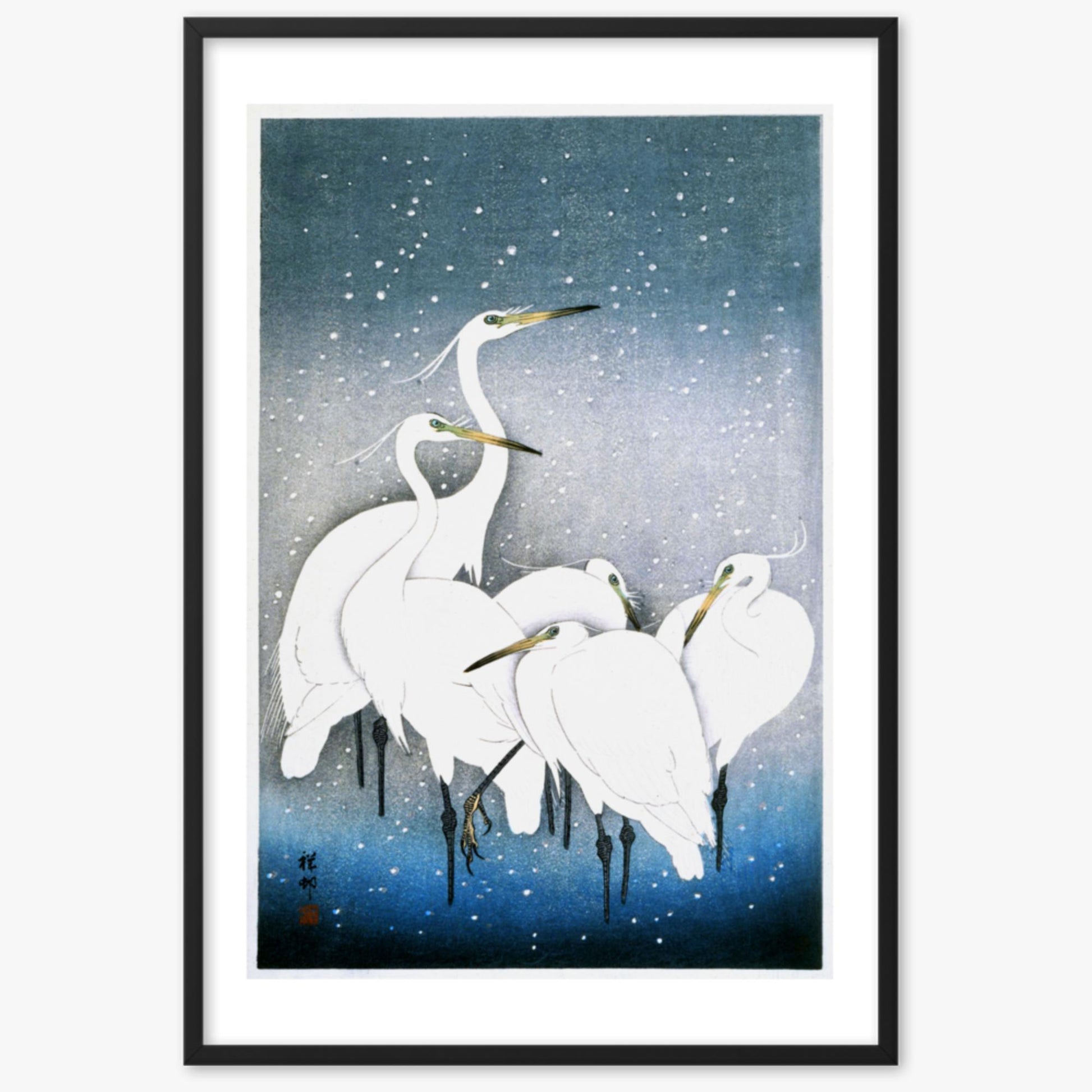 Ohara Koson - Egrets in the Snow 61x91 cm Poster With Black Frame