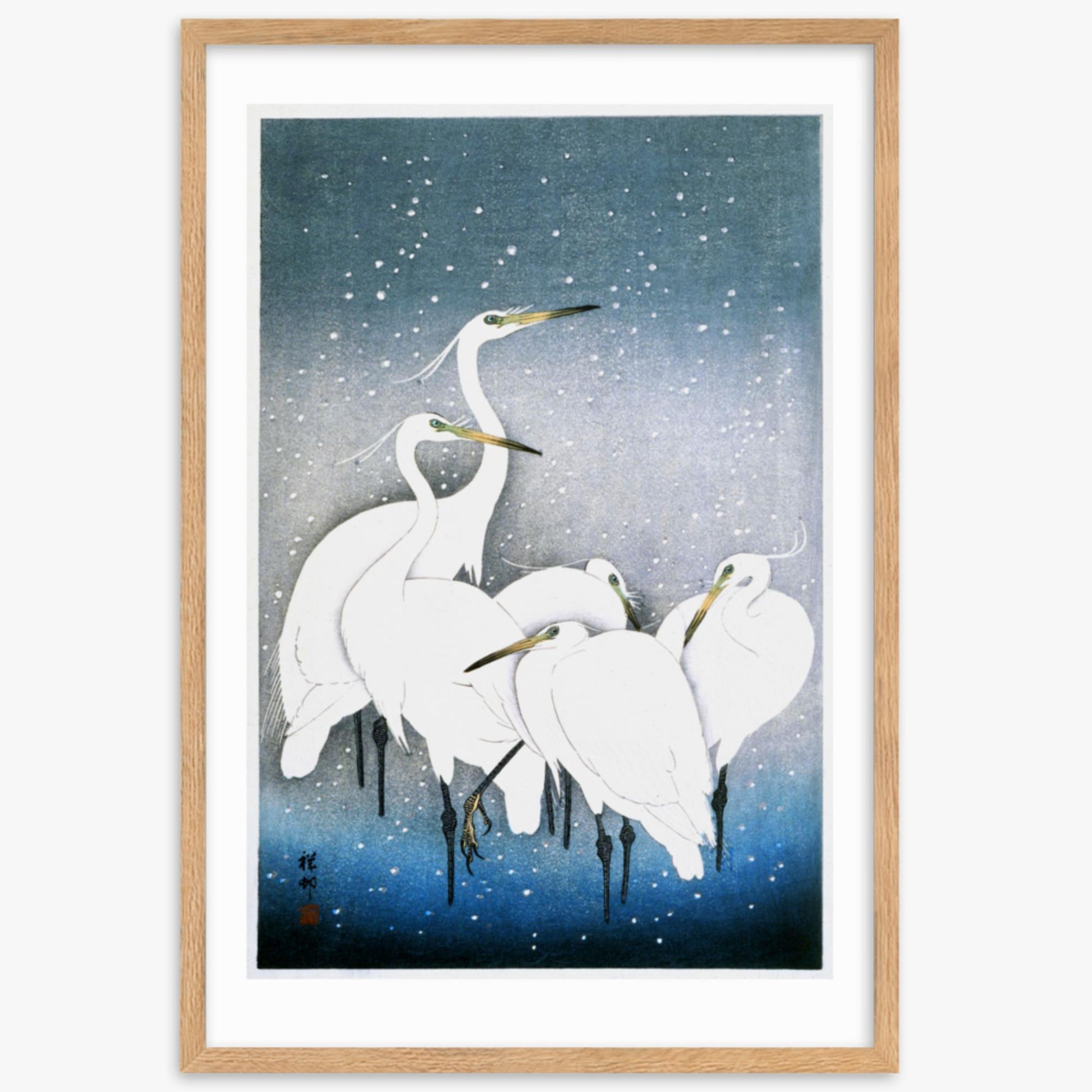 Ohara Koson - Egrets in the Snow 61x91 cm Poster With Oak Frame