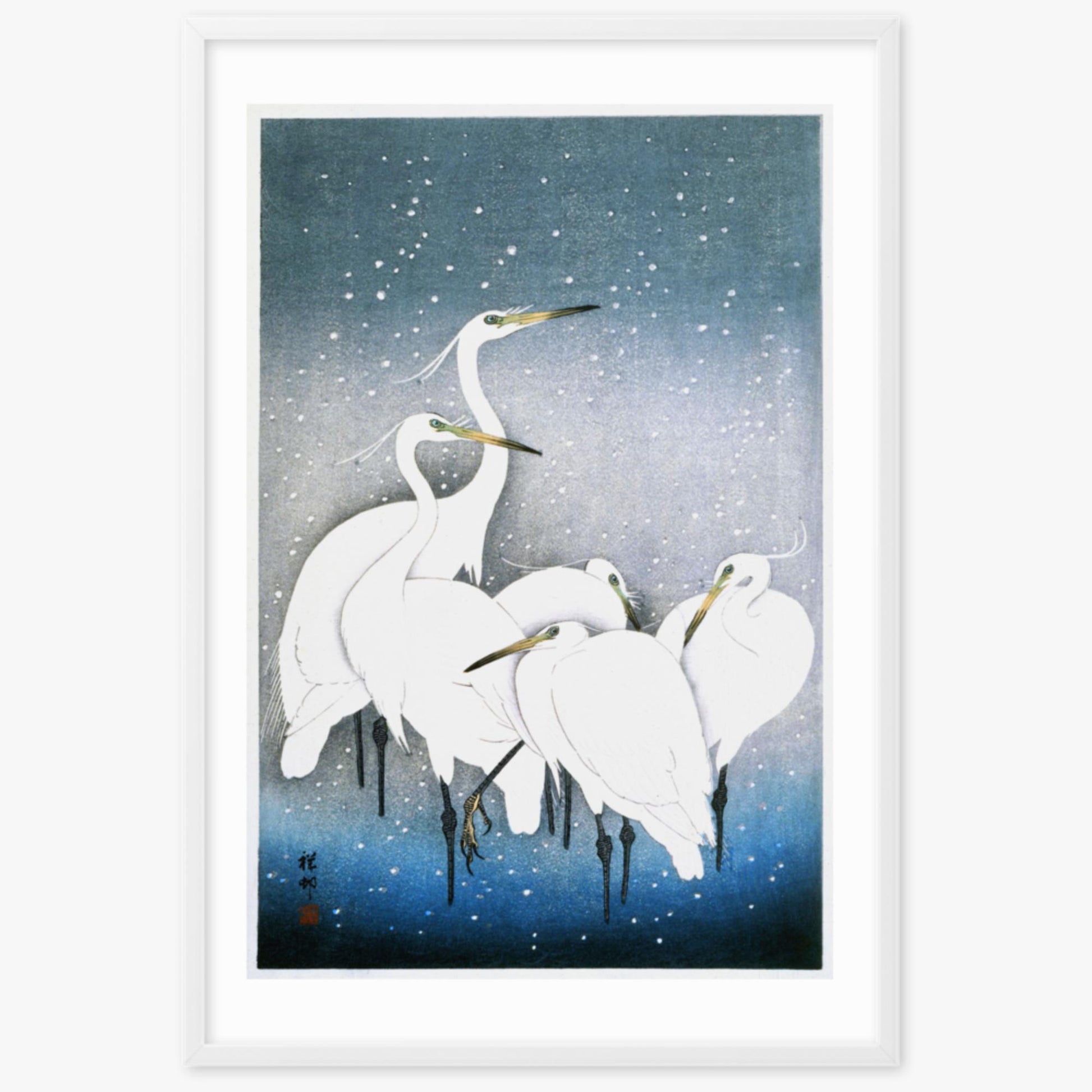 Ohara Koson - Egrets in the Snow 61x91 cm Poster With White Frame