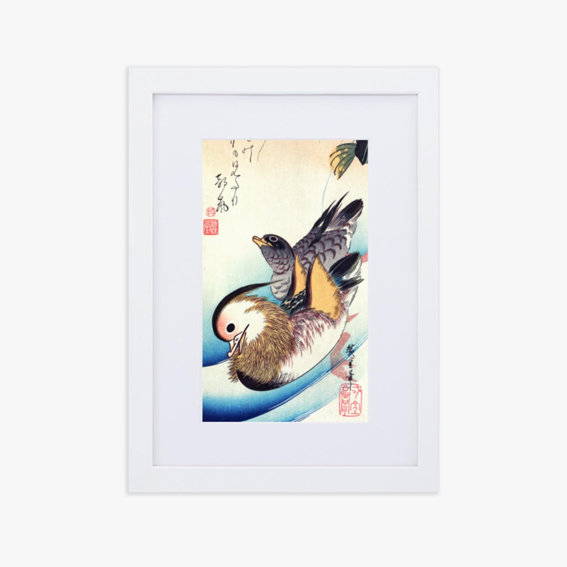 Utagawa Hiroshige - Two Mandarin Ducks 21x30 cm Poster With White Frame