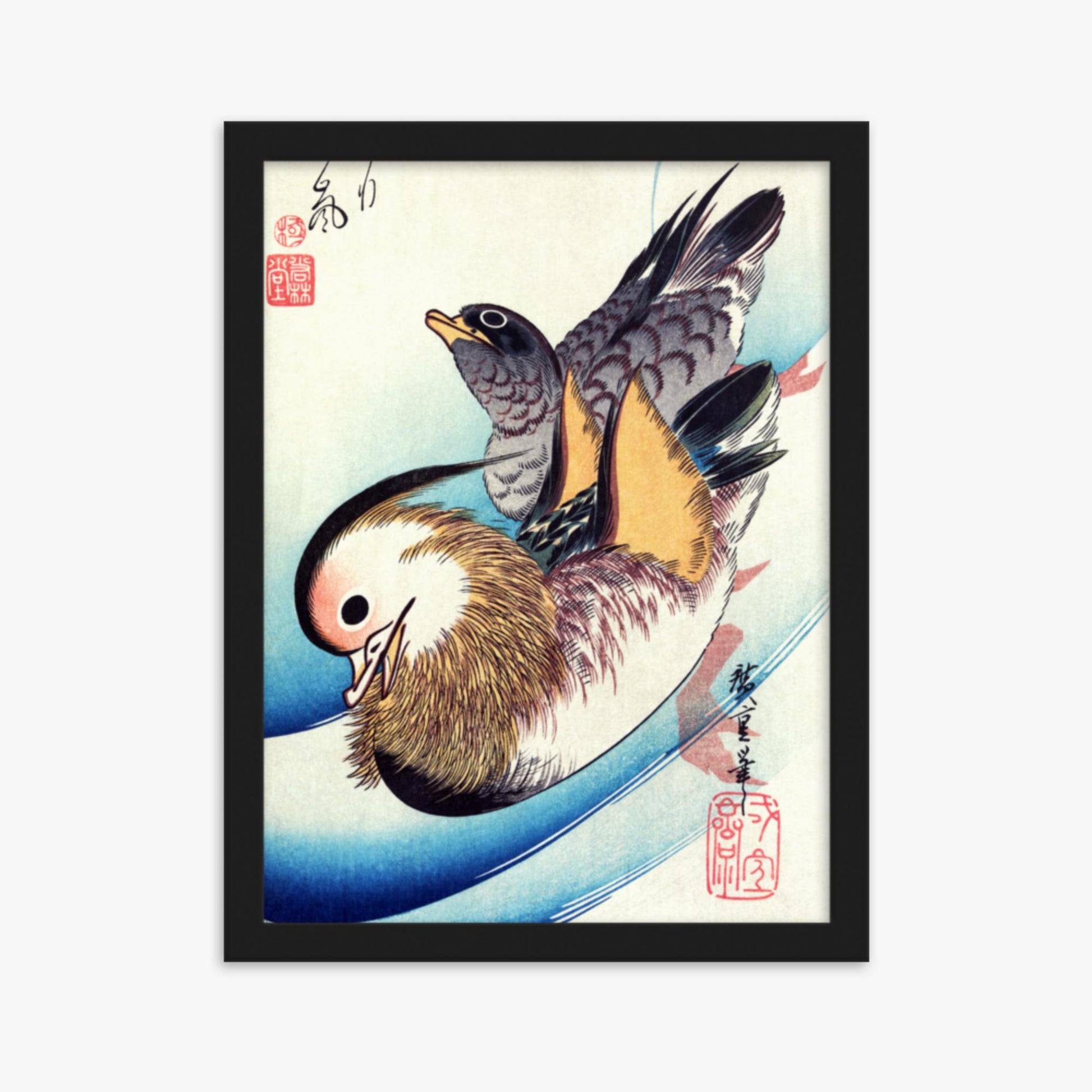 Utagawa Hiroshige - Two Mandarin Ducks 30x40 cm Poster With Black Frame