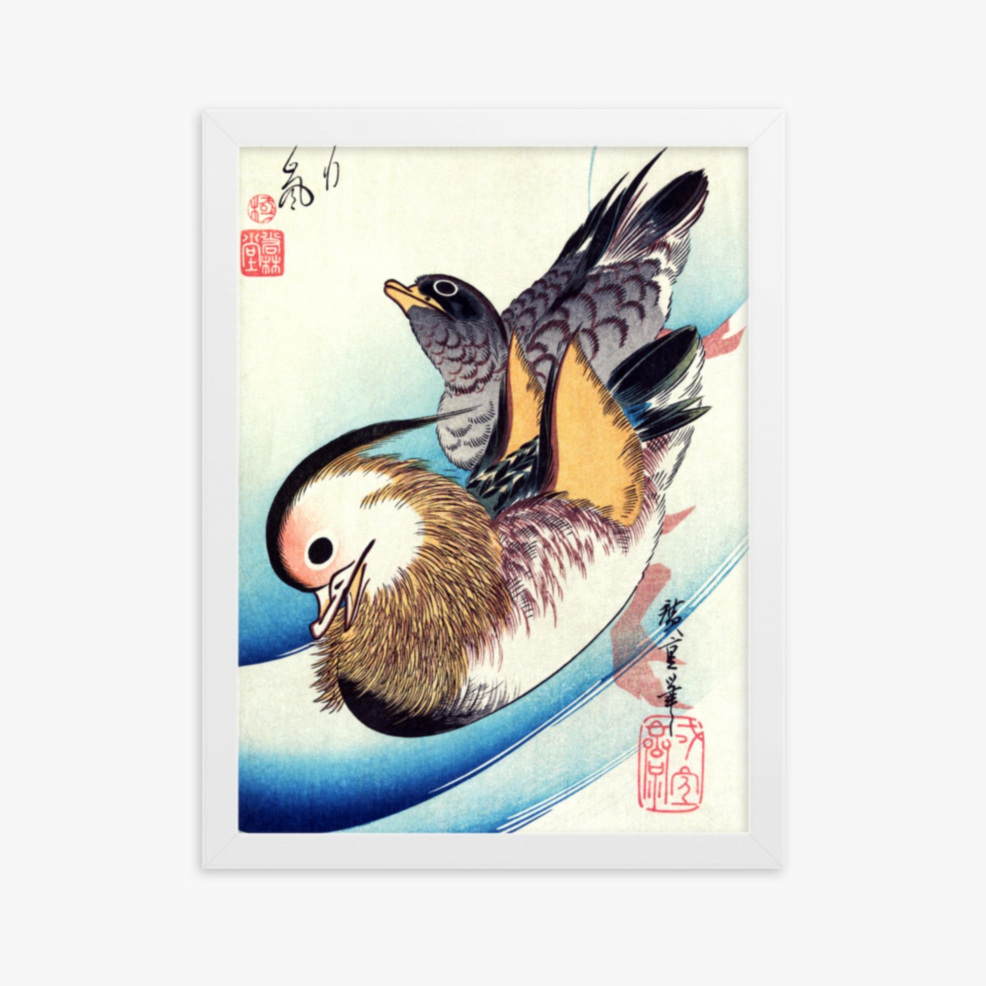 Utagawa Hiroshige - Two Mandarin Ducks 30x40 cm Poster With White Frame