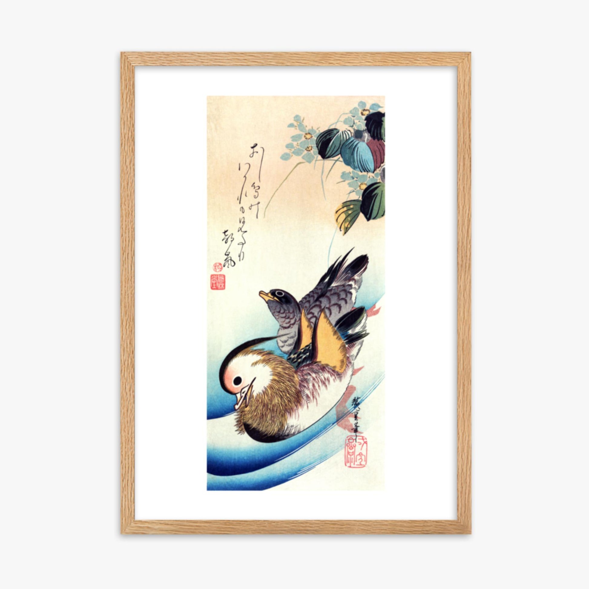 Utagawa Hiroshige - Two Mandarin Ducks 50x70 cm Poster With Oak Frame