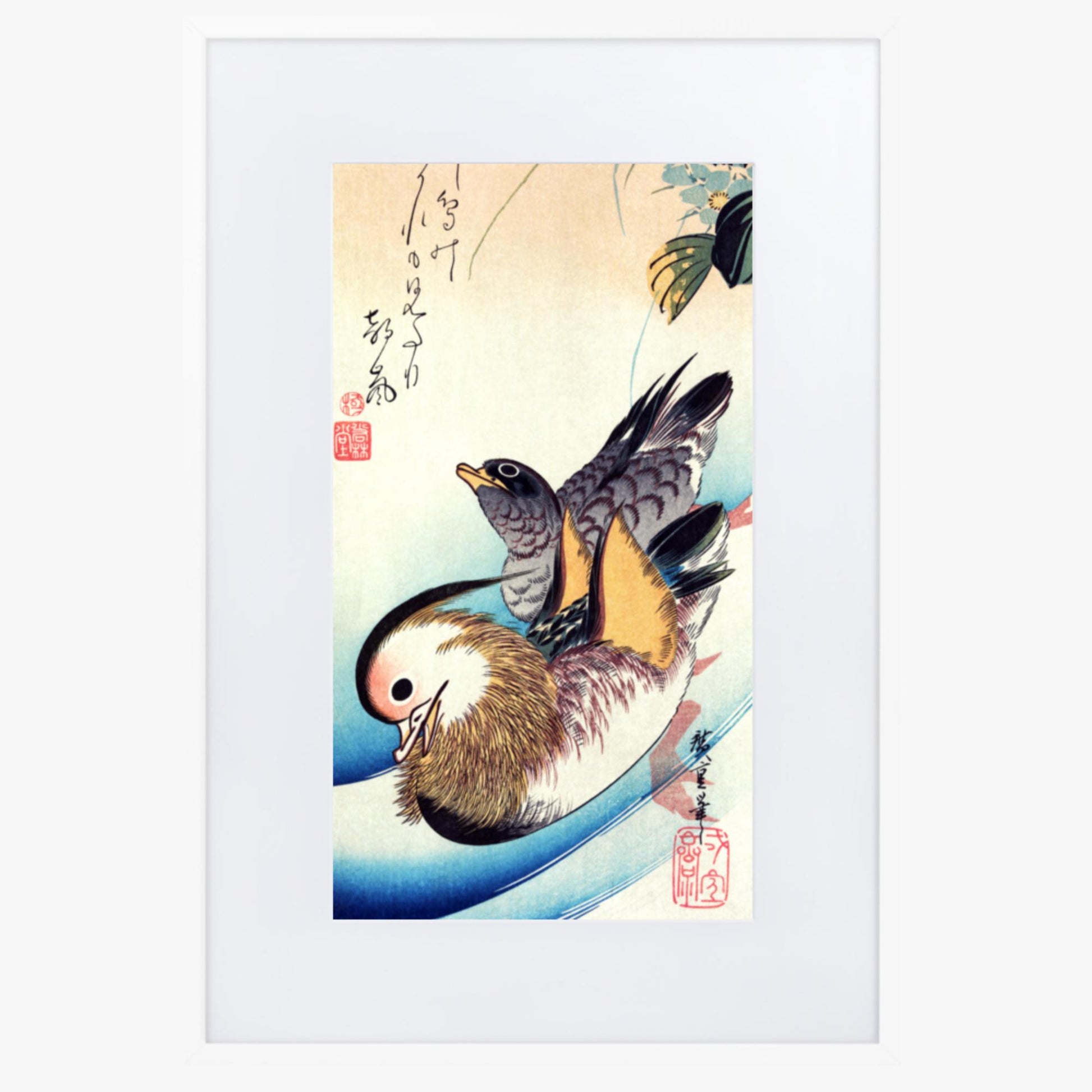 Utagawa Hiroshige - Two Mandarin Ducks 61x91 cm Poster With White Frame