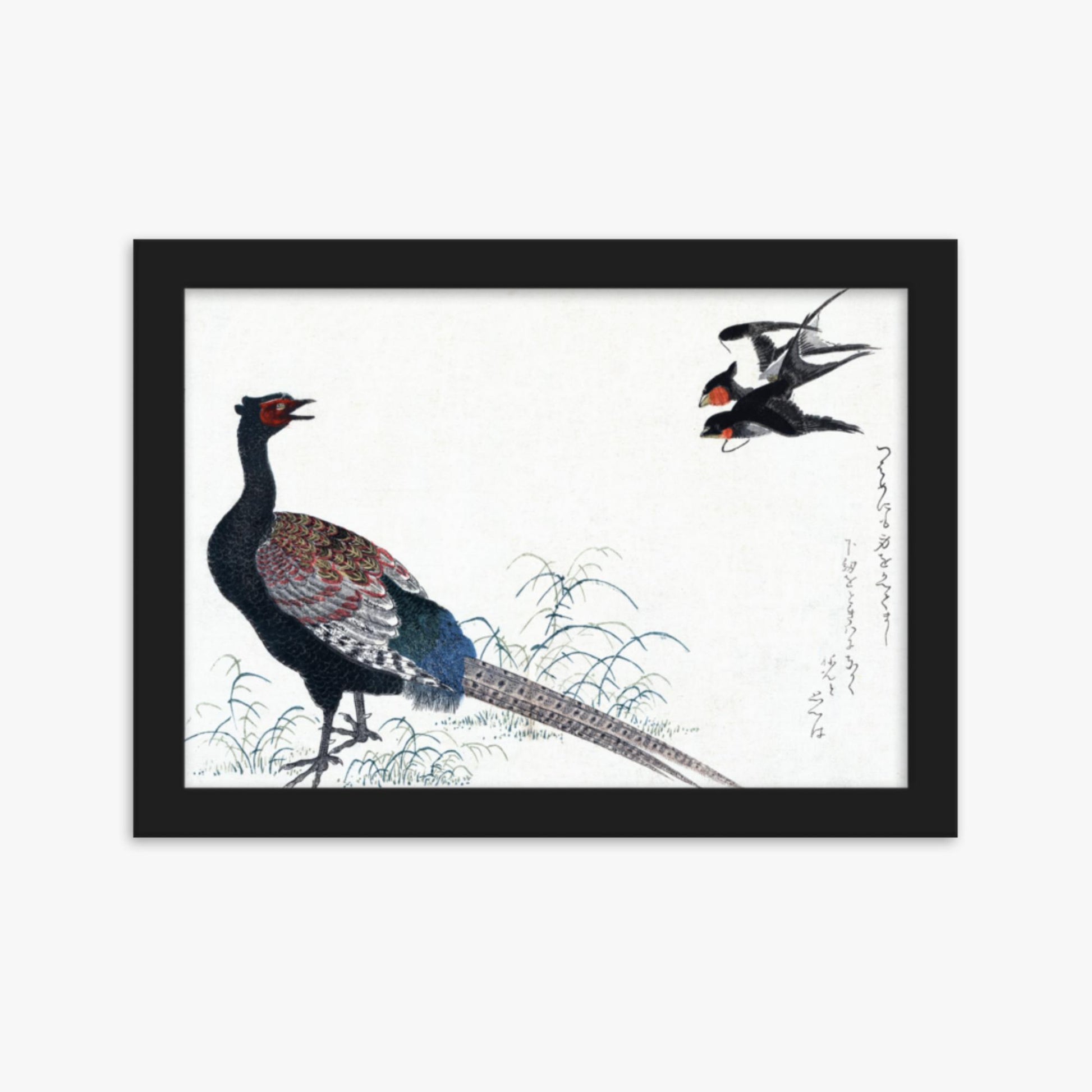 Utamaro Kitagawa - Swallows and Pheasant 21x30 cm Poster With Black Frame