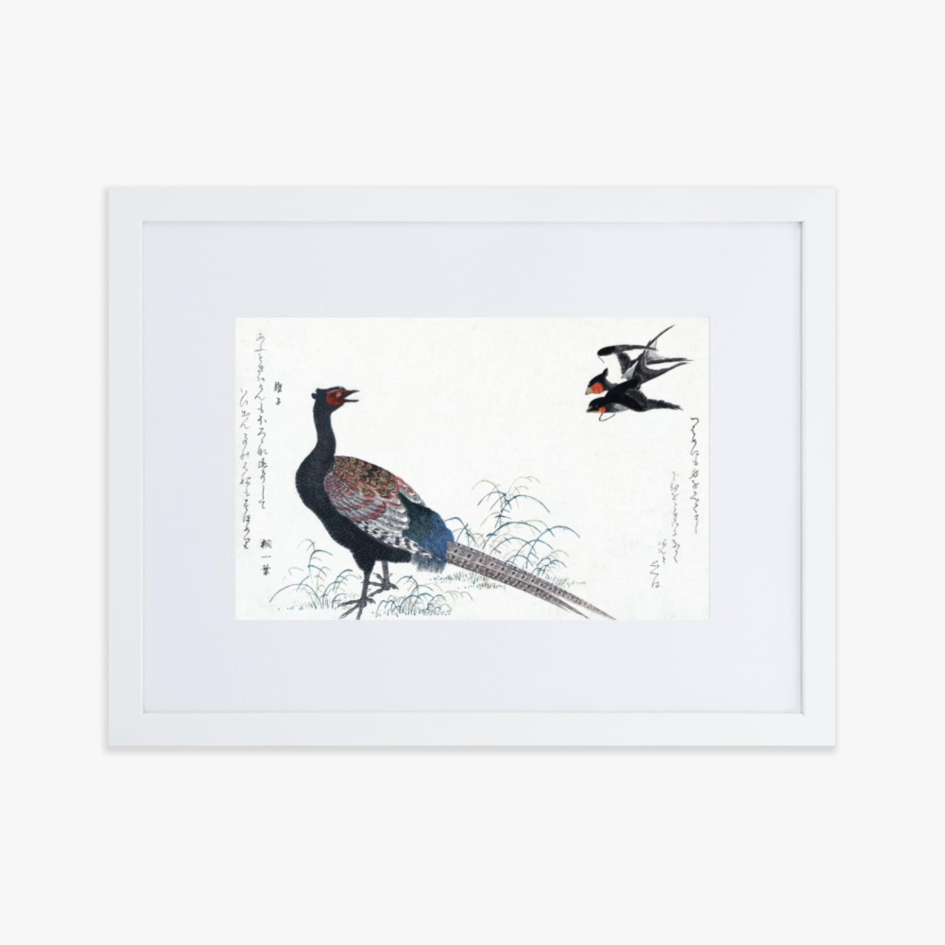 Utamaro Kitagawa - Swallows and Pheasant 30x40 cm Poster With White Frame