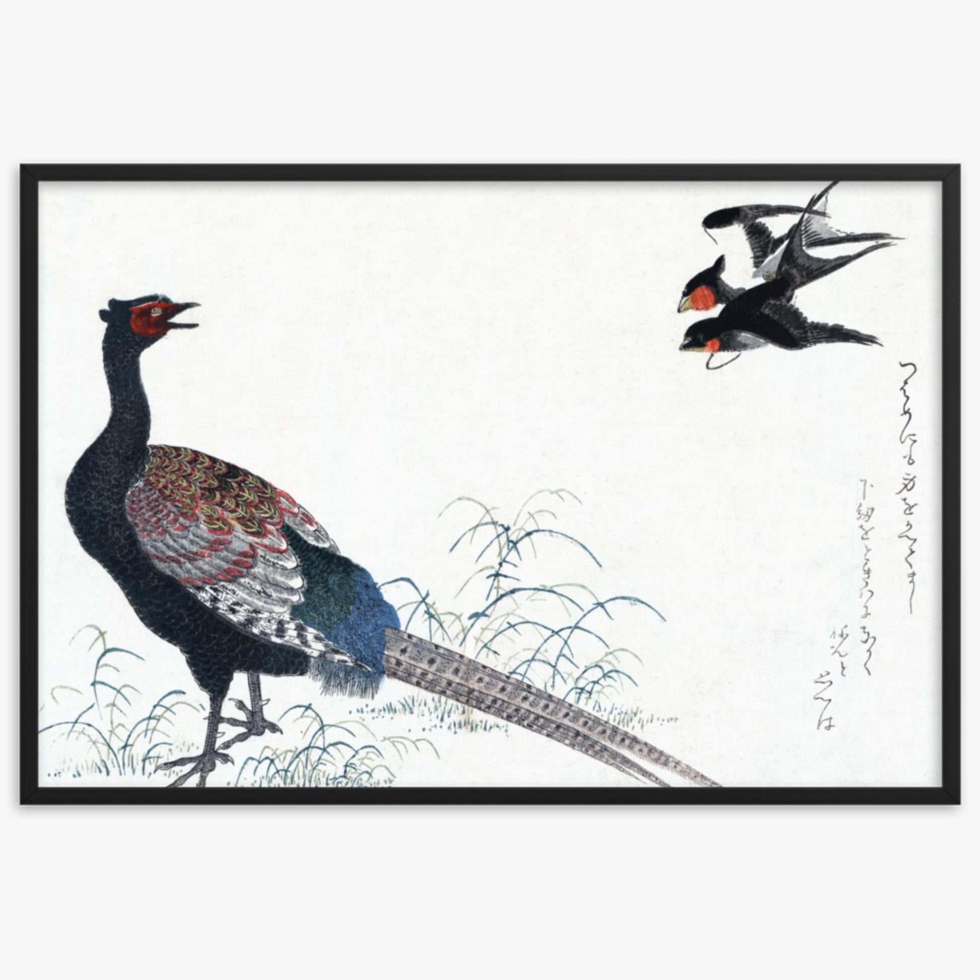 Utamaro Kitagawa - Swallows and Pheasant 61x91 cm Poster With Black Frame