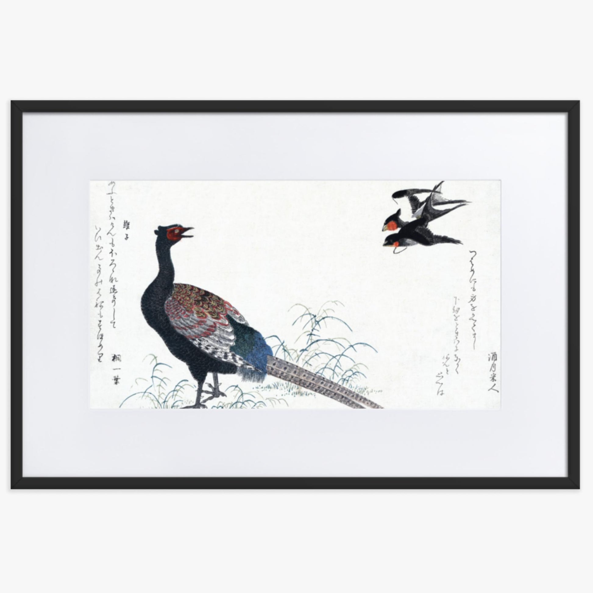 Utamaro Kitagawa - Swallows and Pheasant 61x91 cm Poster With Black Frame