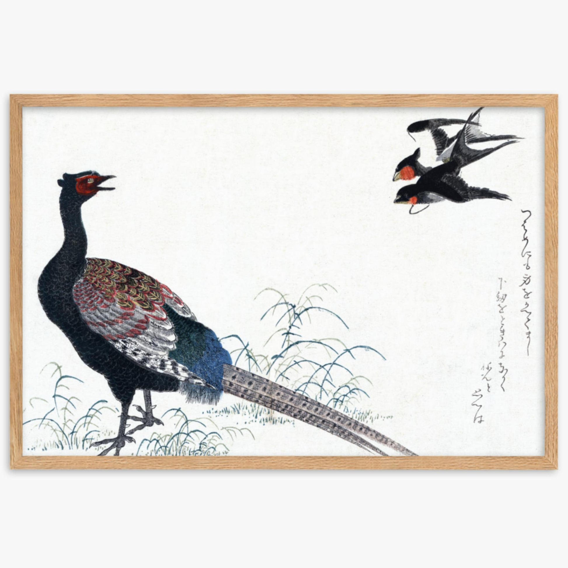 Utamaro Kitagawa - Swallows and Pheasant 61x91 cm Poster With Oak Frame