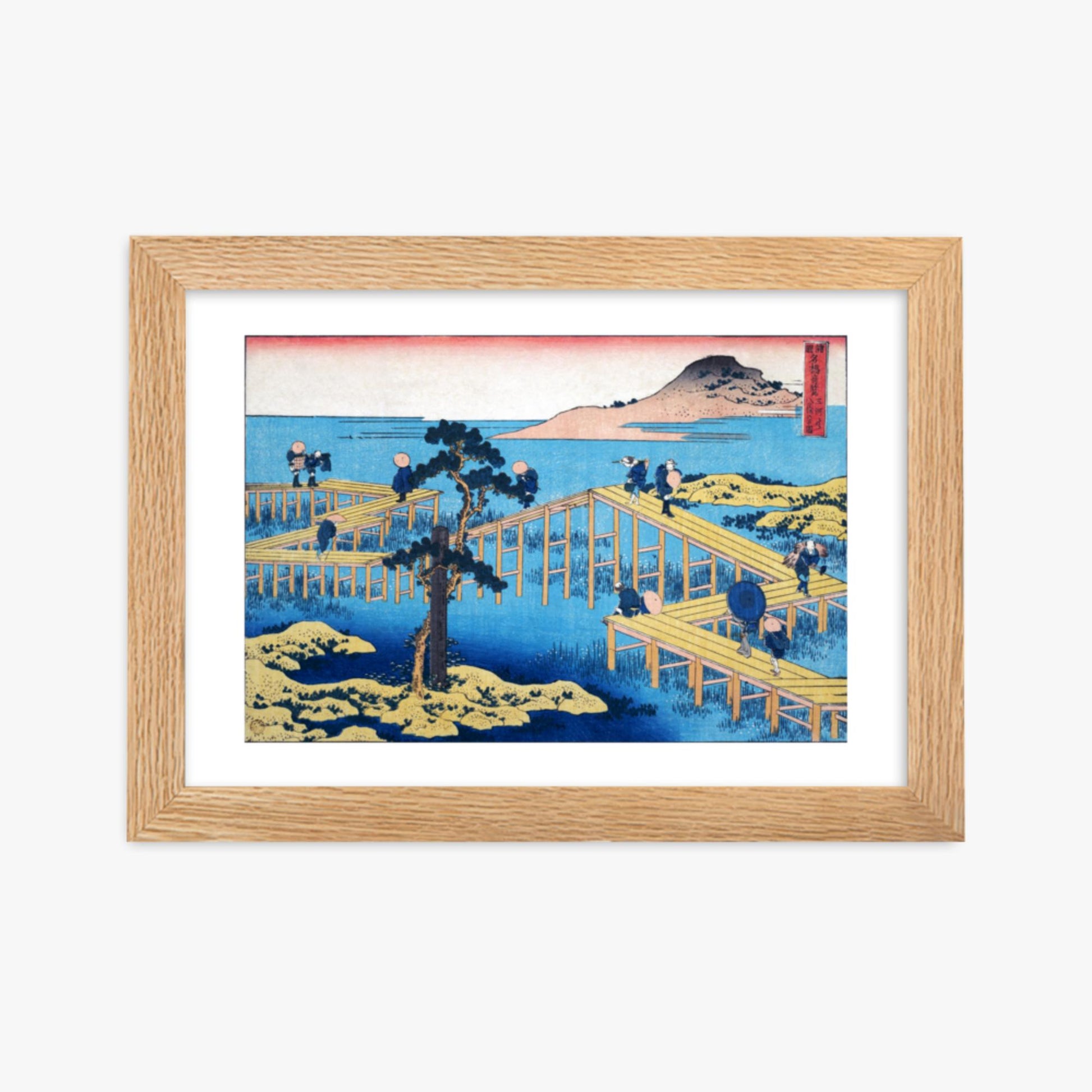 Katsushika Hokusai - Ancient View of Yatsuhashi in Mikawa Province 21x30 cm Poster With Oak Frame