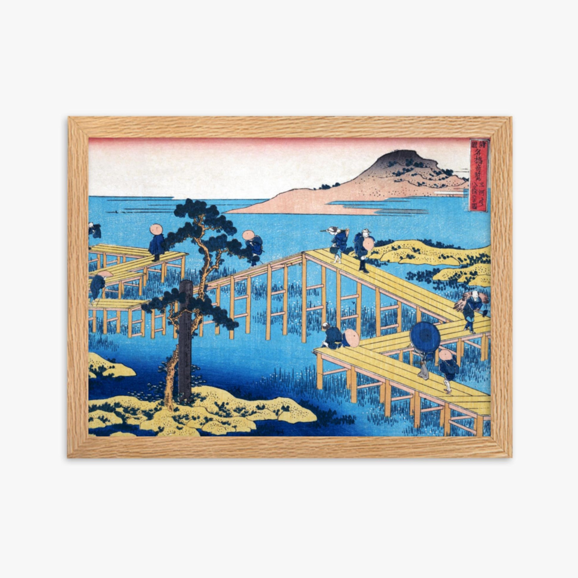 Katsushika Hokusai - Ancient View of Yatsuhashi in Mikawa Province 30x40 cm Poster With Oak Frame