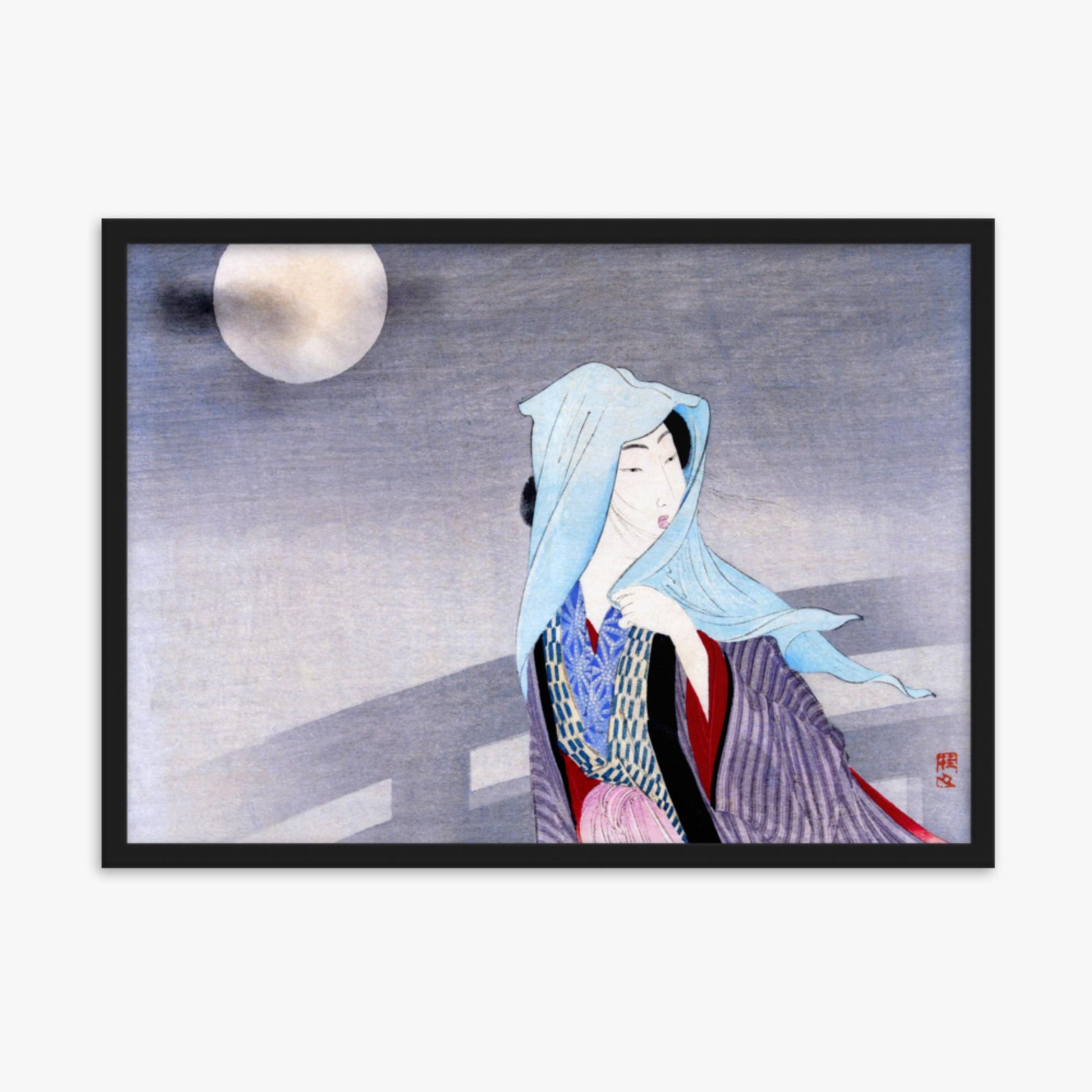 Takeuchi Keishu - Full Moon 50x70 cm Poster With Black Frame