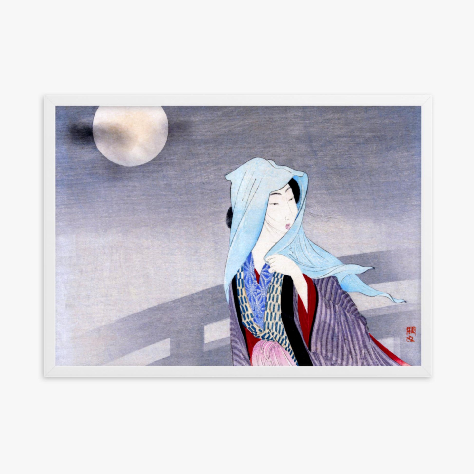 Takeuchi Keishu - Full Moon 50x70 cm Poster With White Frame