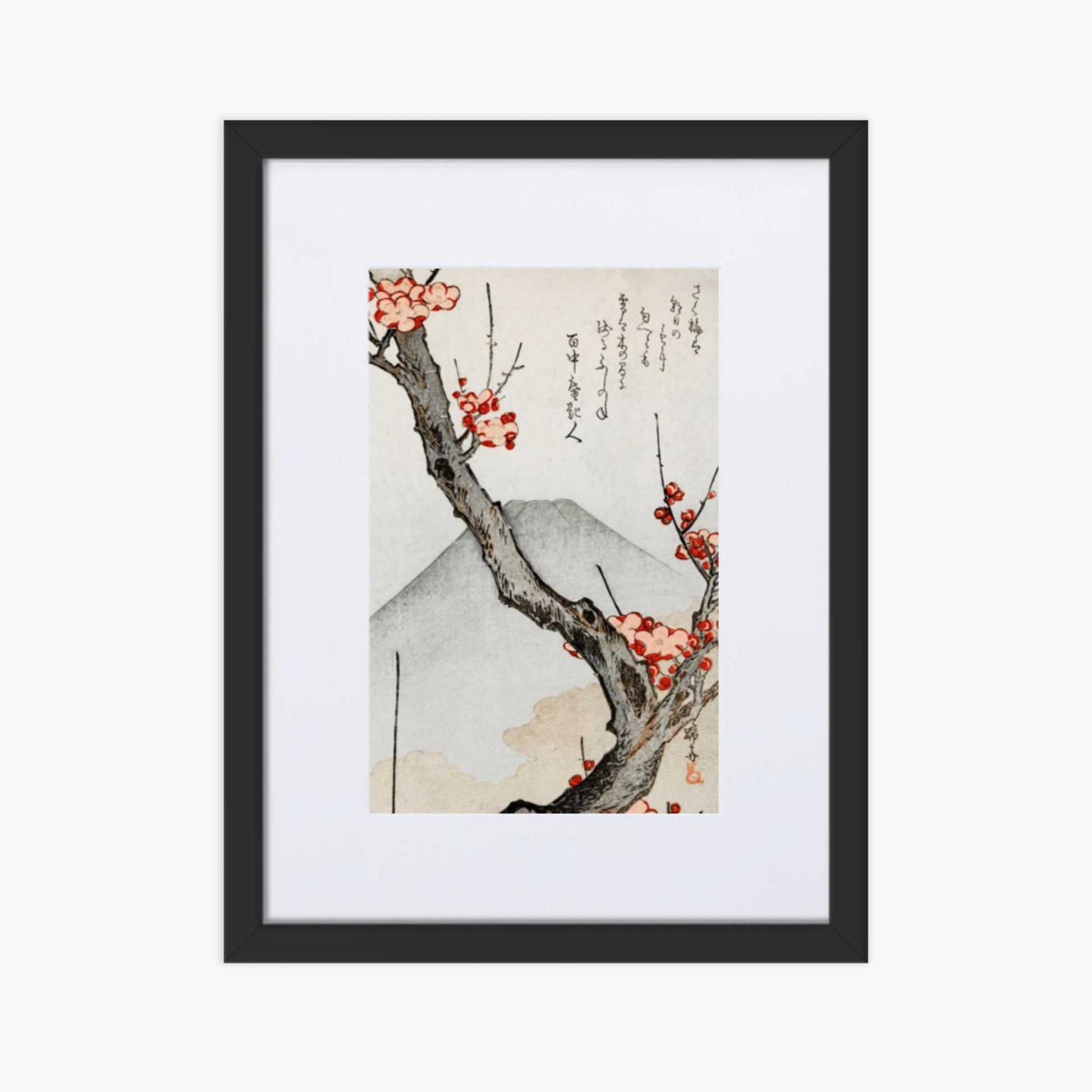 Teisai Hokuba - Mount Fuji and a Flowering Plum 30x40 cm Poster With Black Frame