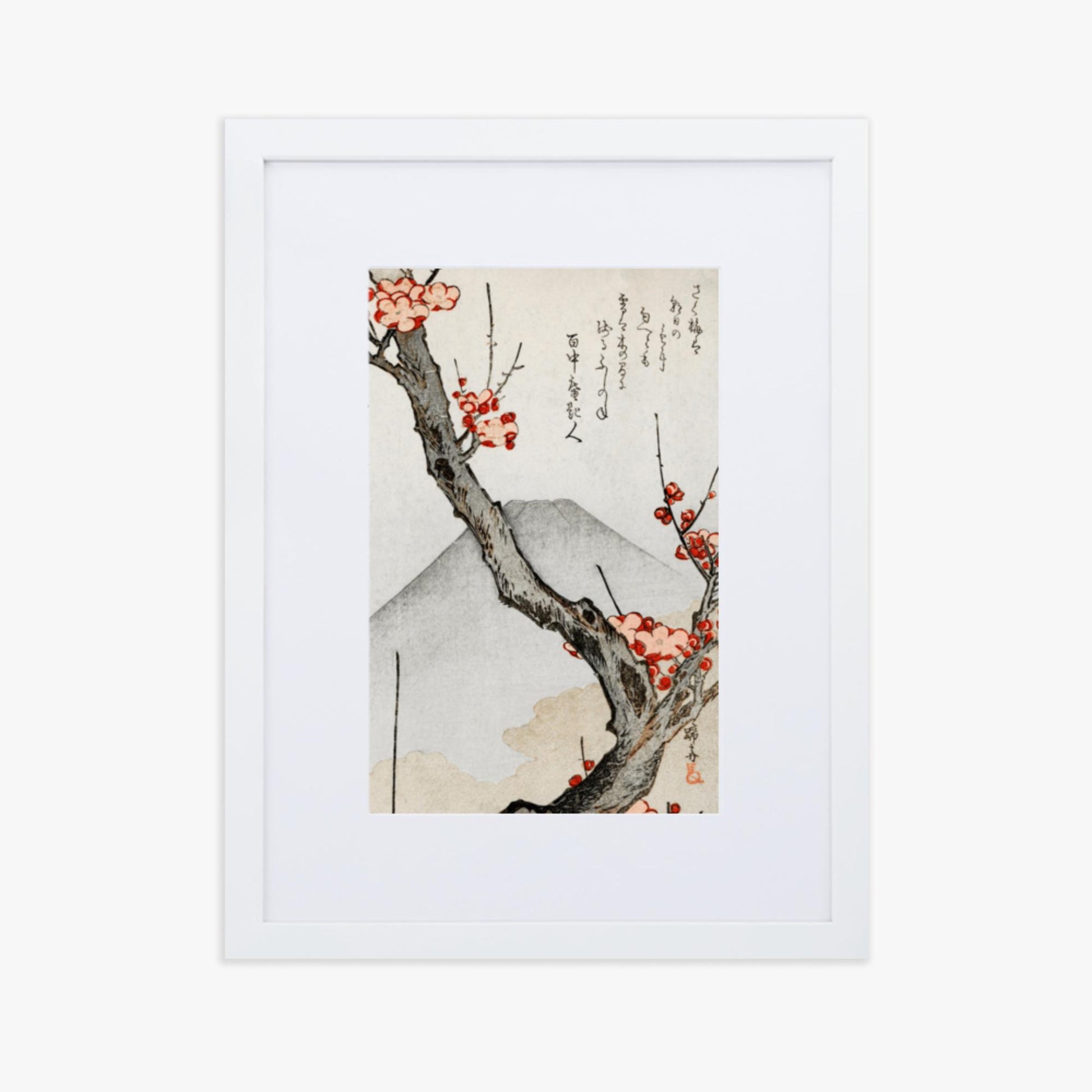 Teisai Hokuba - Mount Fuji and a Flowering Plum 30x40 cm Poster With White Frame