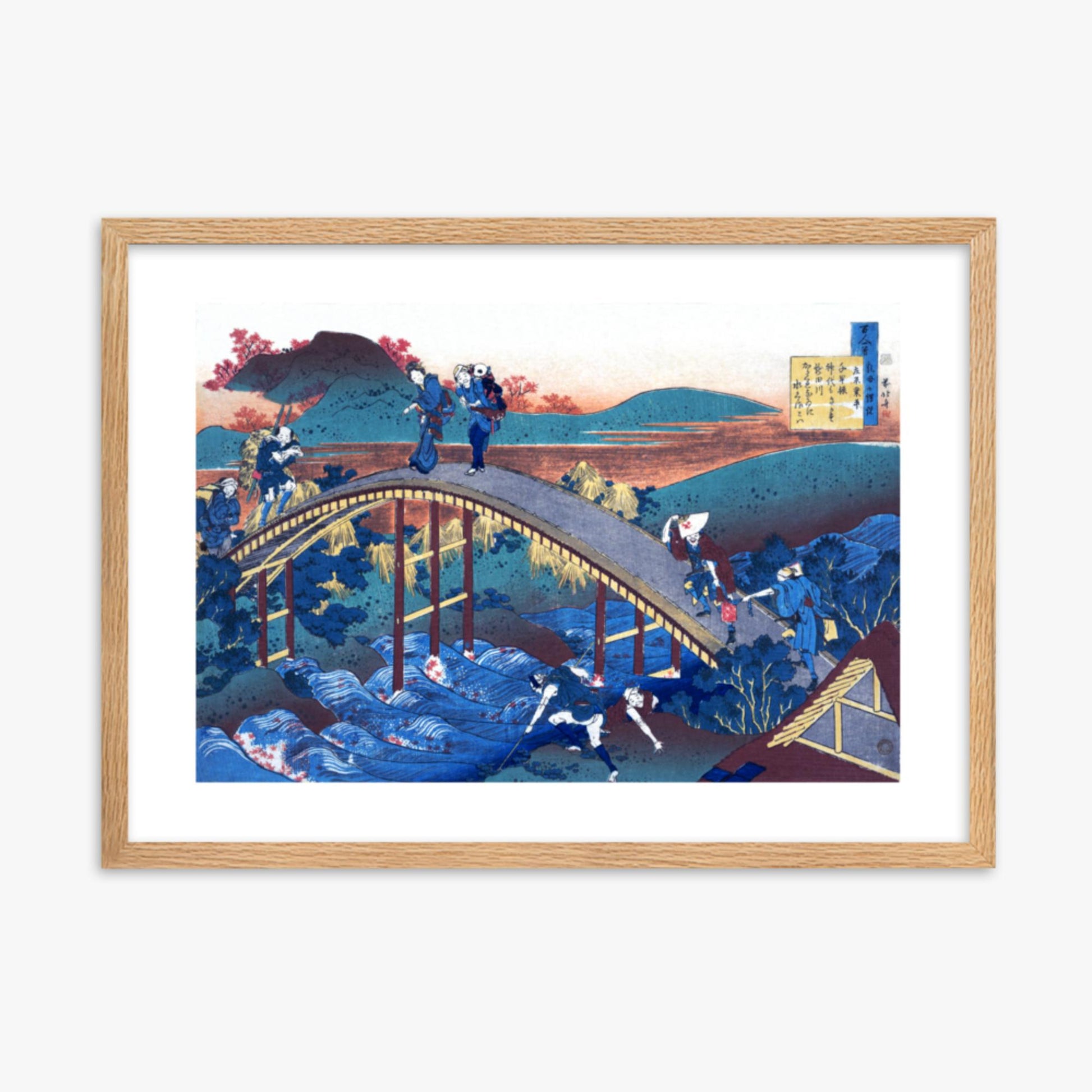 Katsushika Hokusai - Poem by Ariwara no Narihira 50x70 cm Poster With Oak Frame