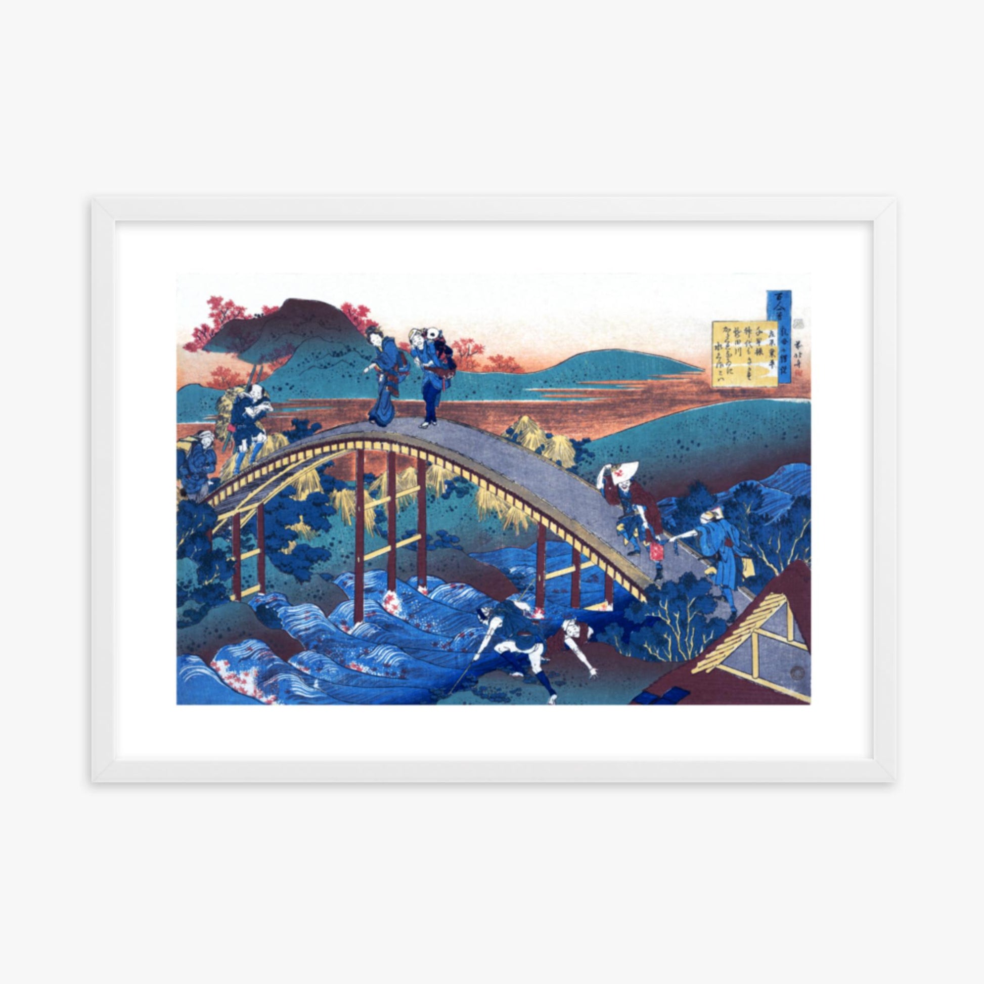 Katsushika Hokusai - Poem by Ariwara no Narihira 50x70 cm Poster With White Frame