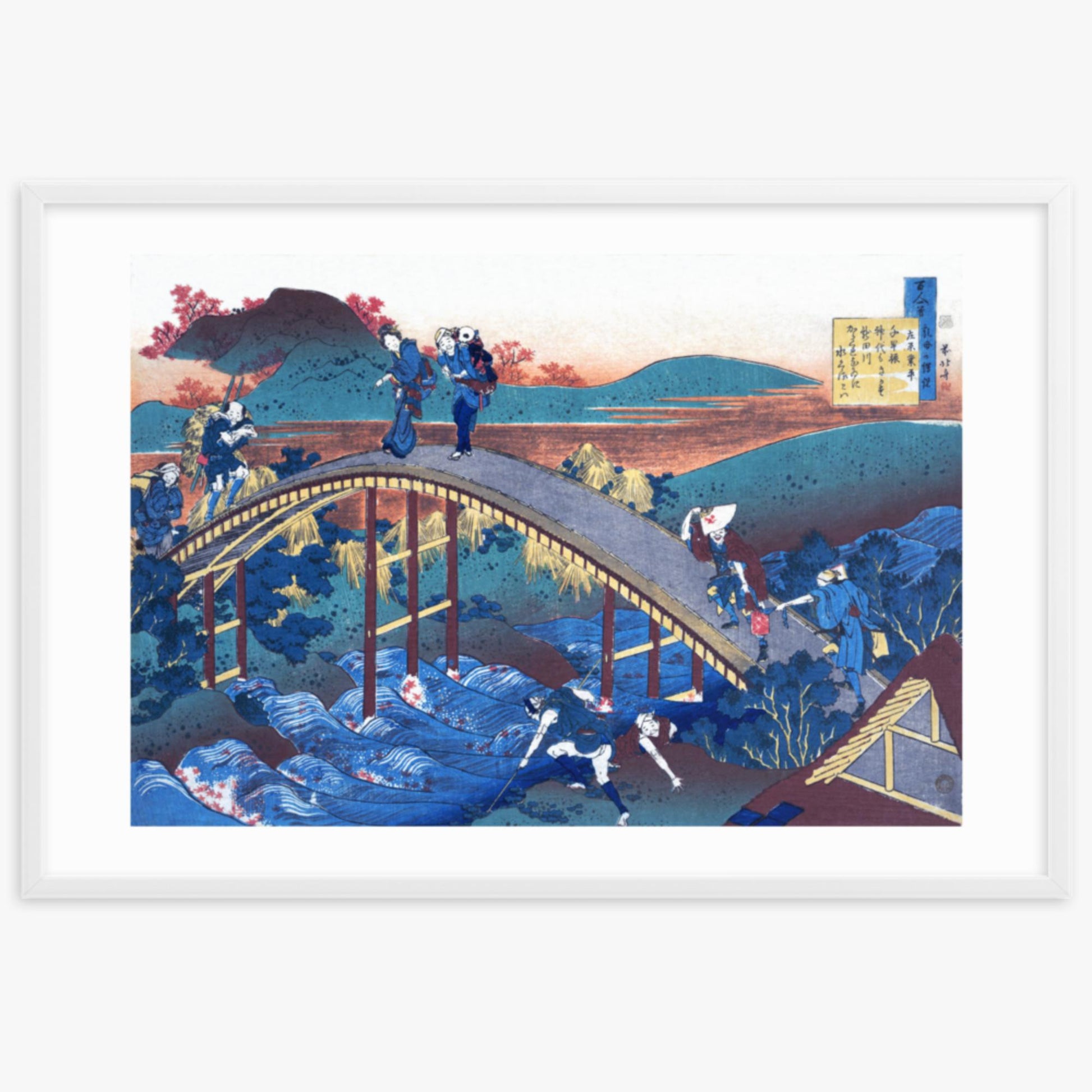 Katsushika Hokusai - Poem by Ariwara no Narihira 61x91 cm Poster With White Frame