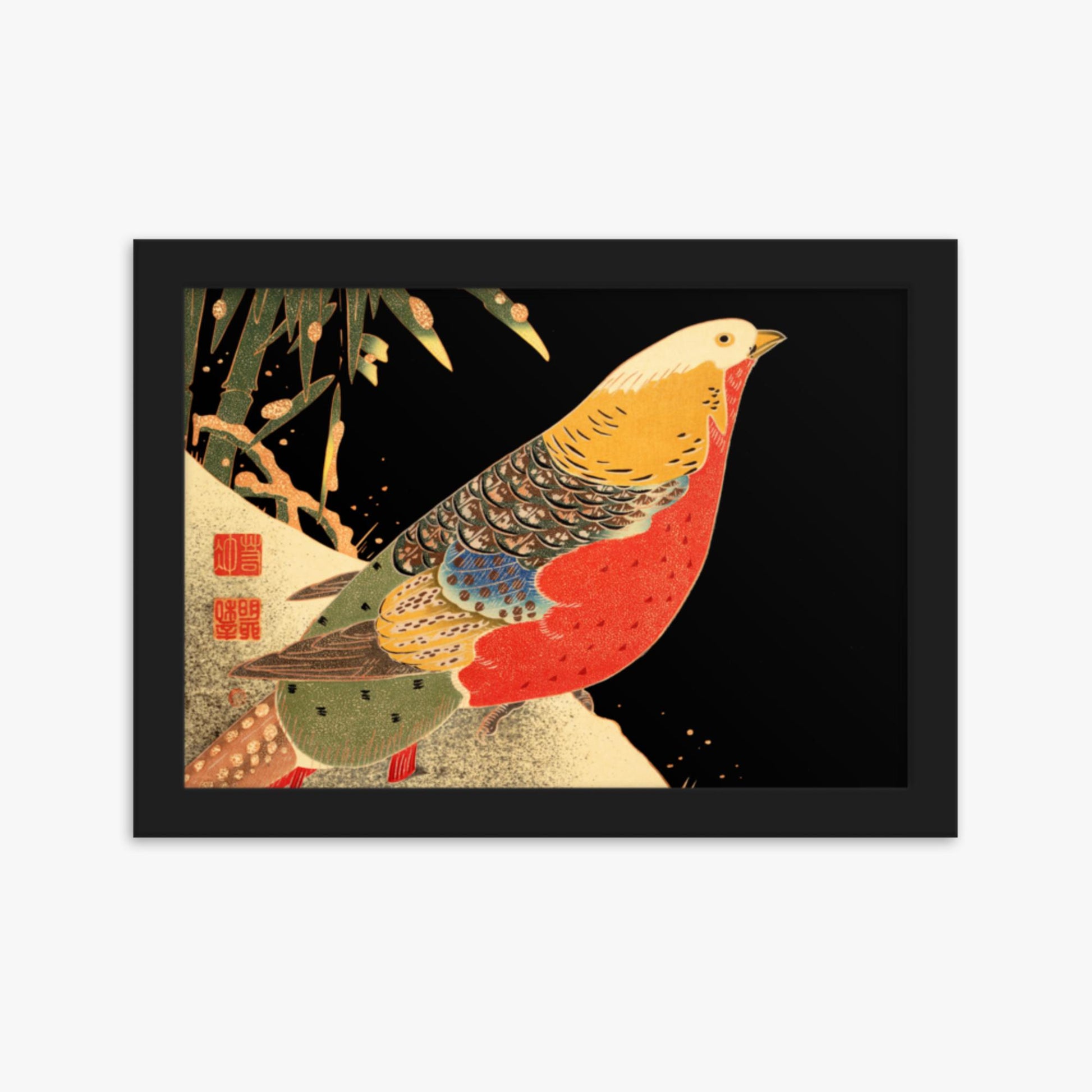 Ito Jakuchu - Golden Pheasant in the Snow 21x30 cm Poster With Black Frame