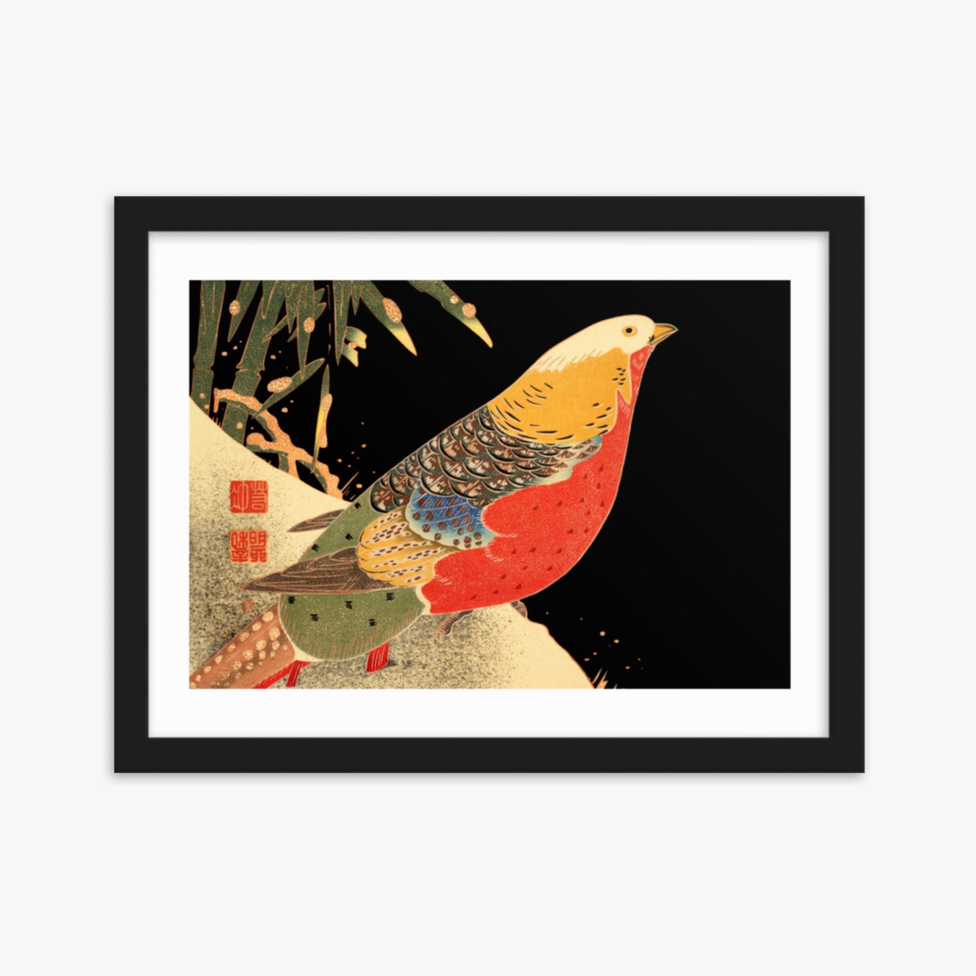 Ito Jakuchu - Golden Pheasant in the Snow 30x40 cm Poster With Black Frame