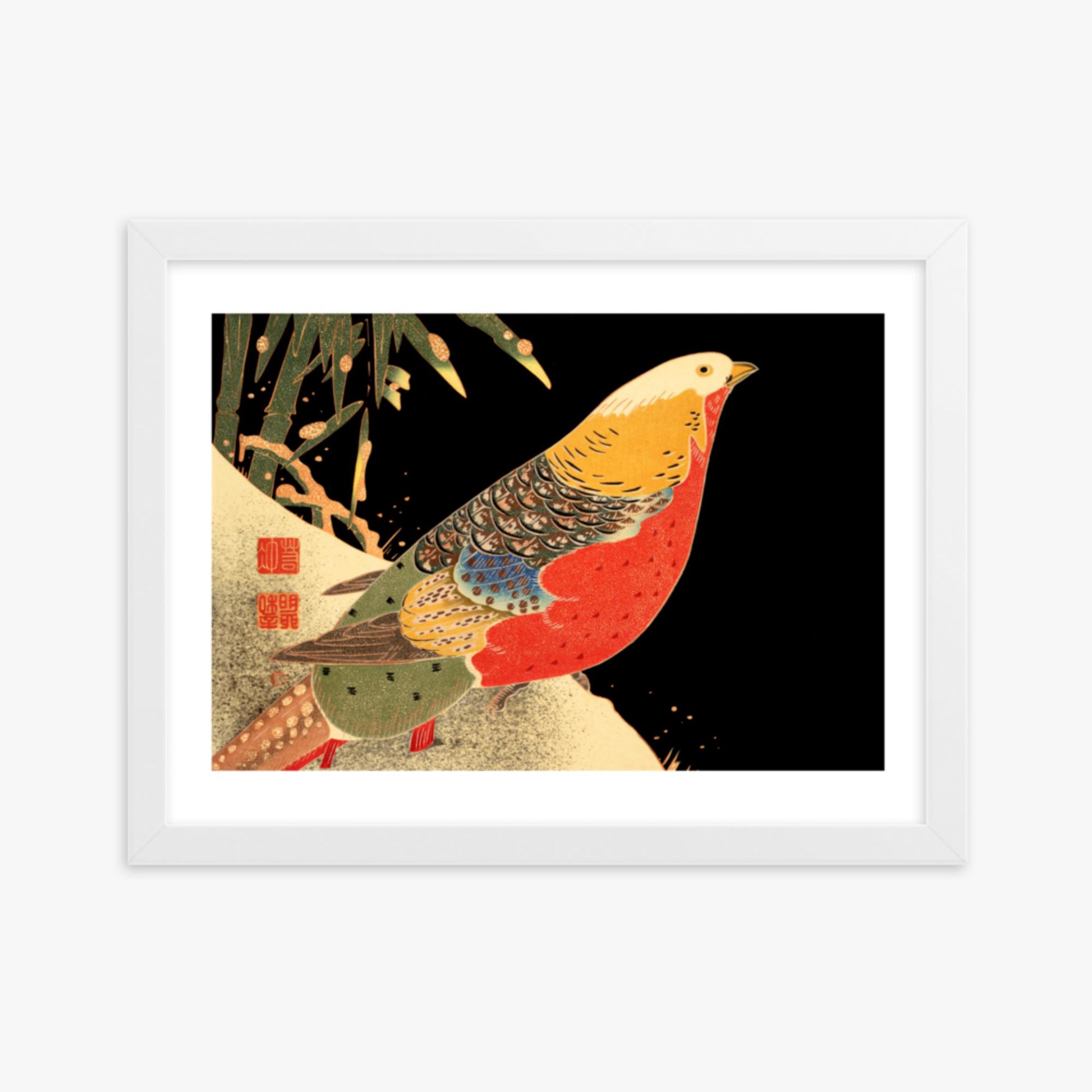 Ito Jakuchu - Golden Pheasant in the Snow 30x40 cm Poster With White Frame