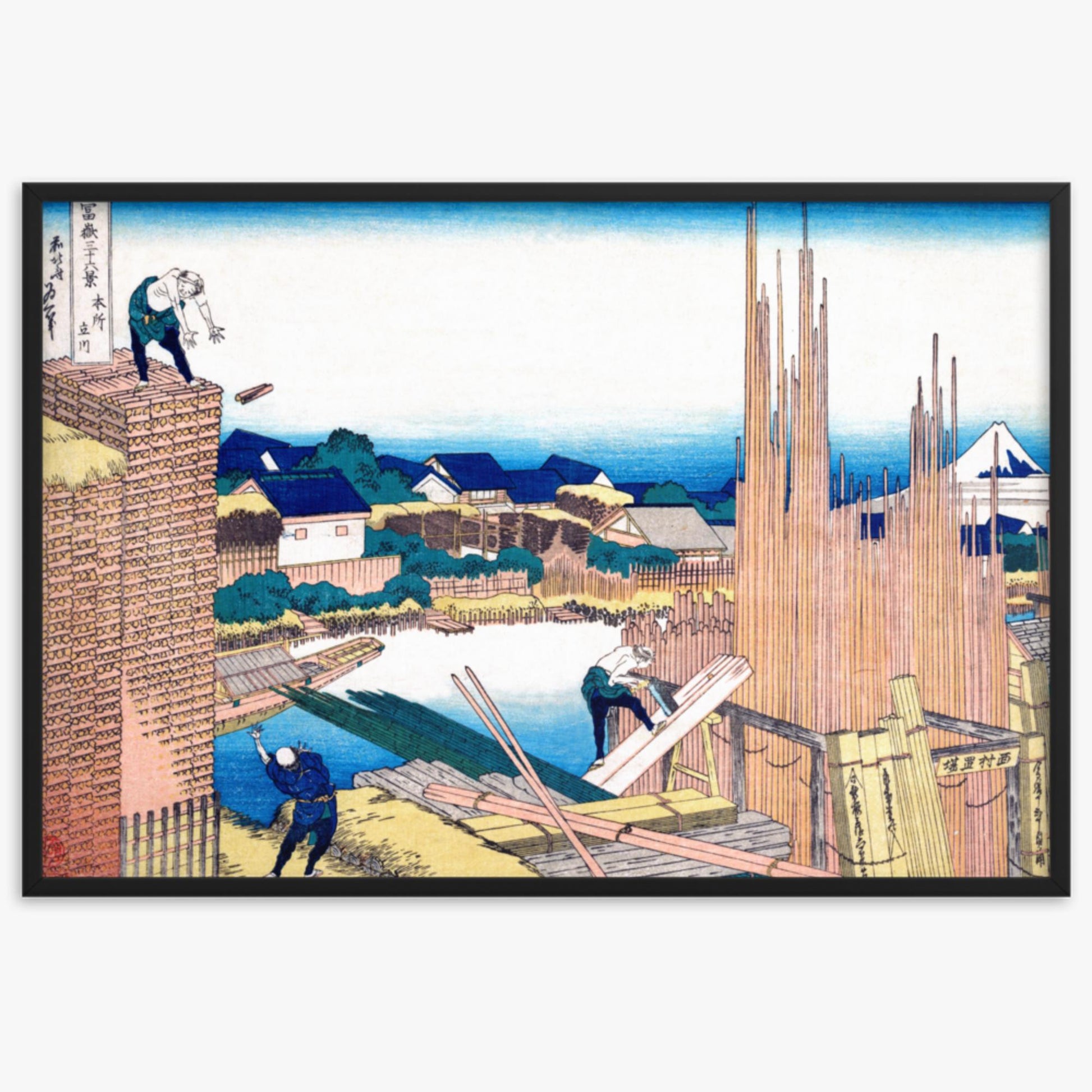 Katsushika Hokusai - Tatekawa in Honjō 61x91 cm Poster With Black Frame