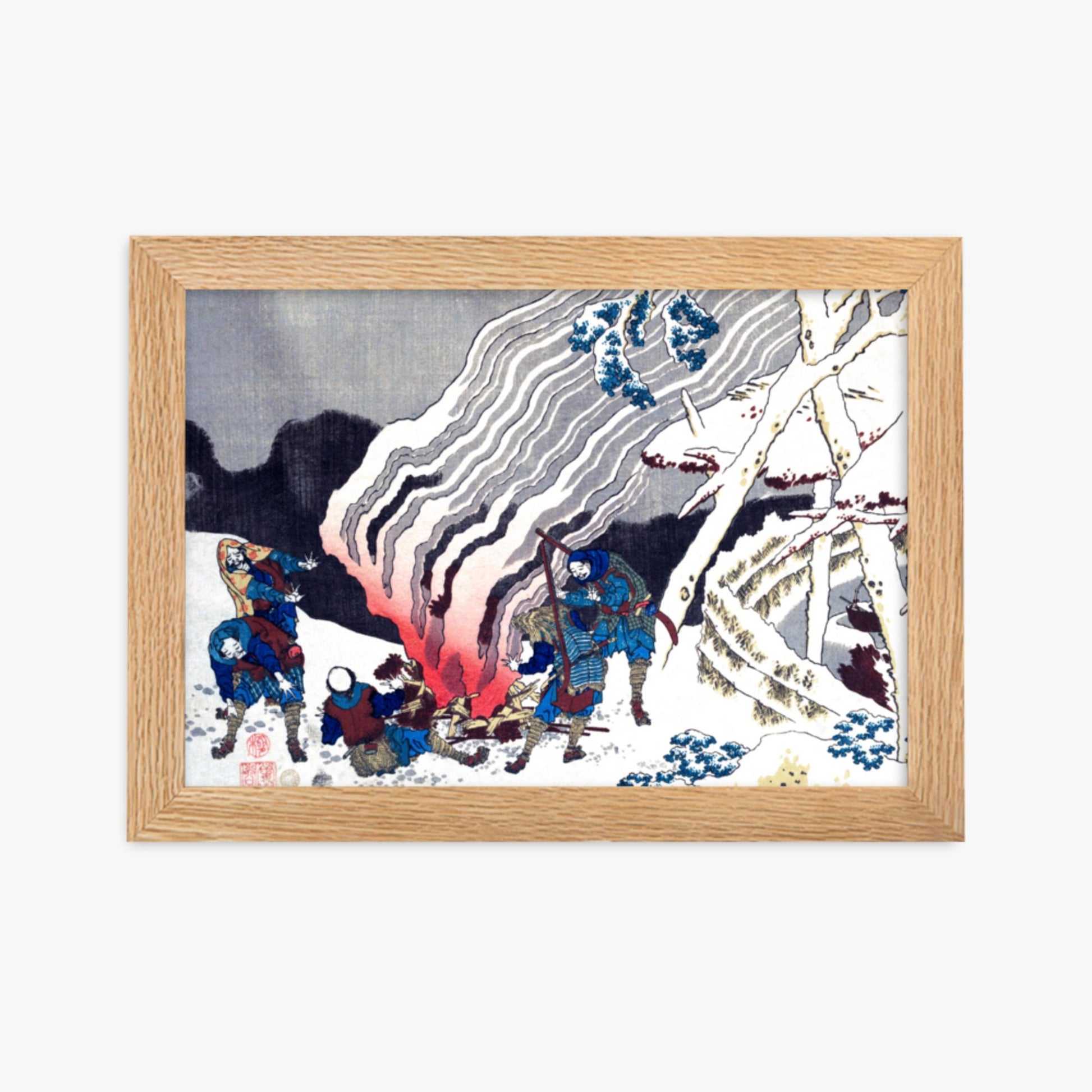 Katsushika Hokusai - Poem by Minamoto no Muneyuki Ason 21x30 cm Poster With Oak Frame