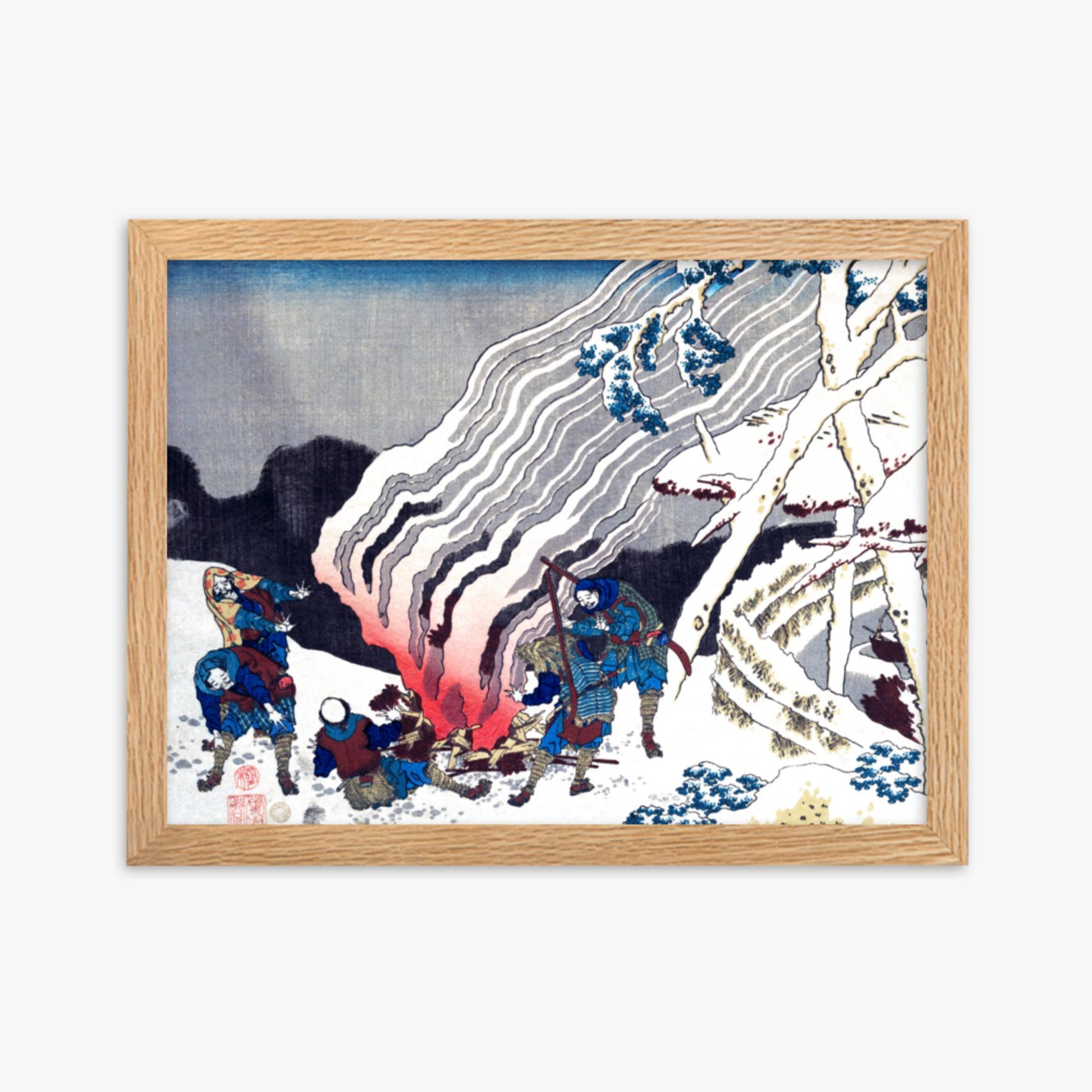 Katsushika Hokusai - Poem by Minamoto no Muneyuki Ason 30x40 cm Poster With Oak Frame