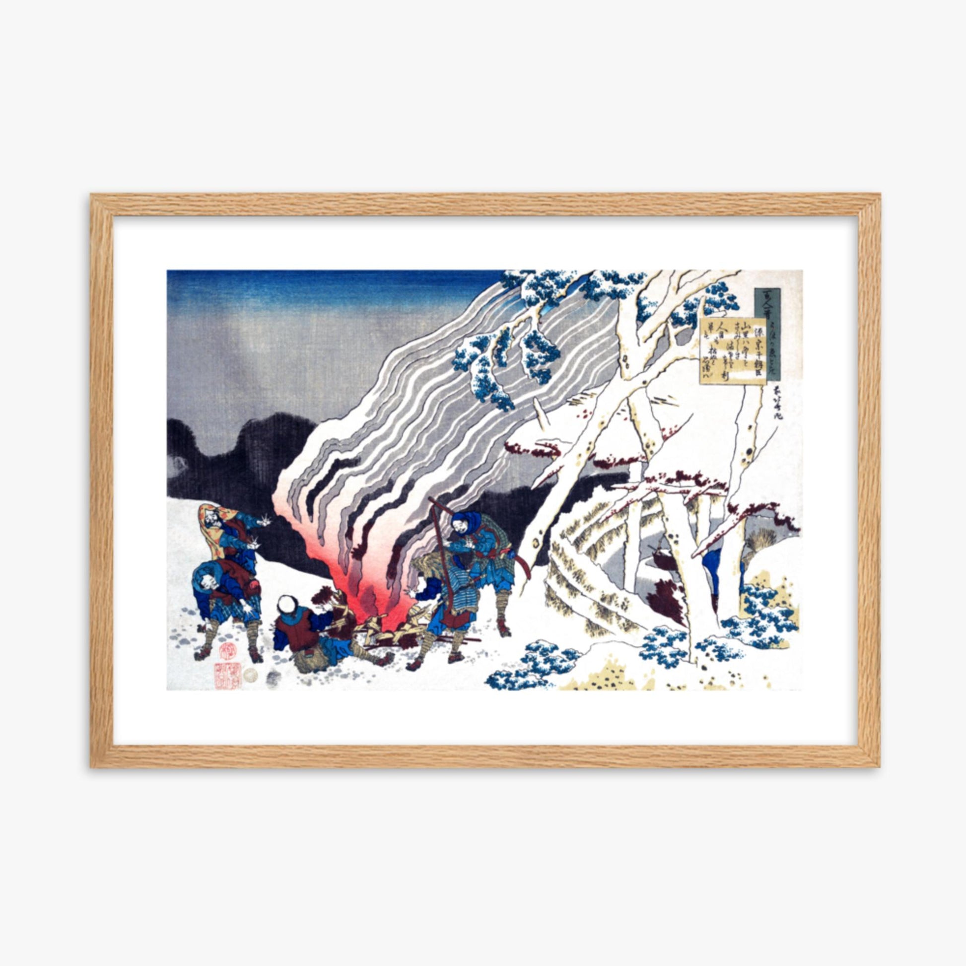 Katsushika Hokusai - Poem by Minamoto no Muneyuki Ason 50x70 cm Poster With Oak Frame