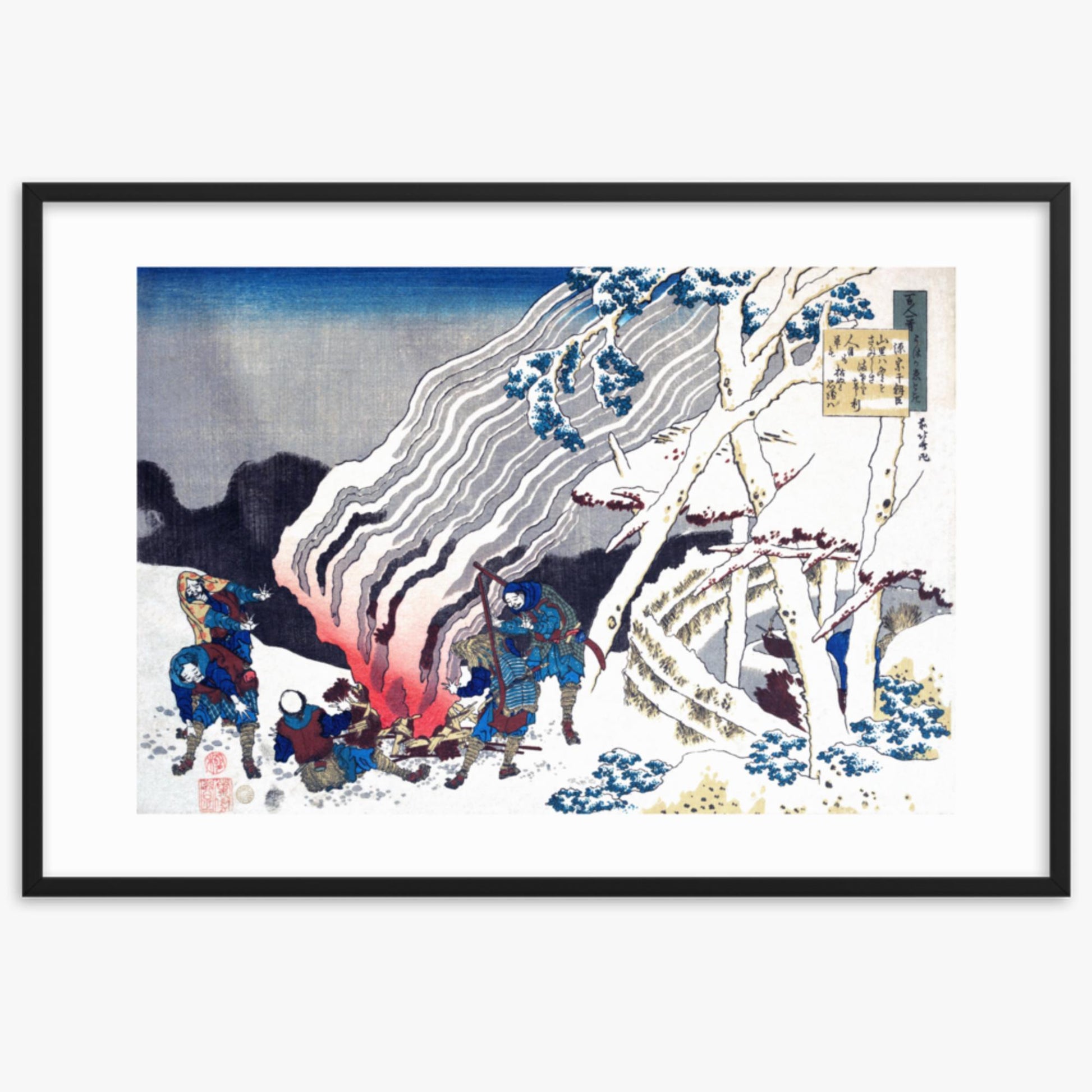 Katsushika Hokusai - Poem by Minamoto no Muneyuki Ason 61x91 cm Poster With Black Frame