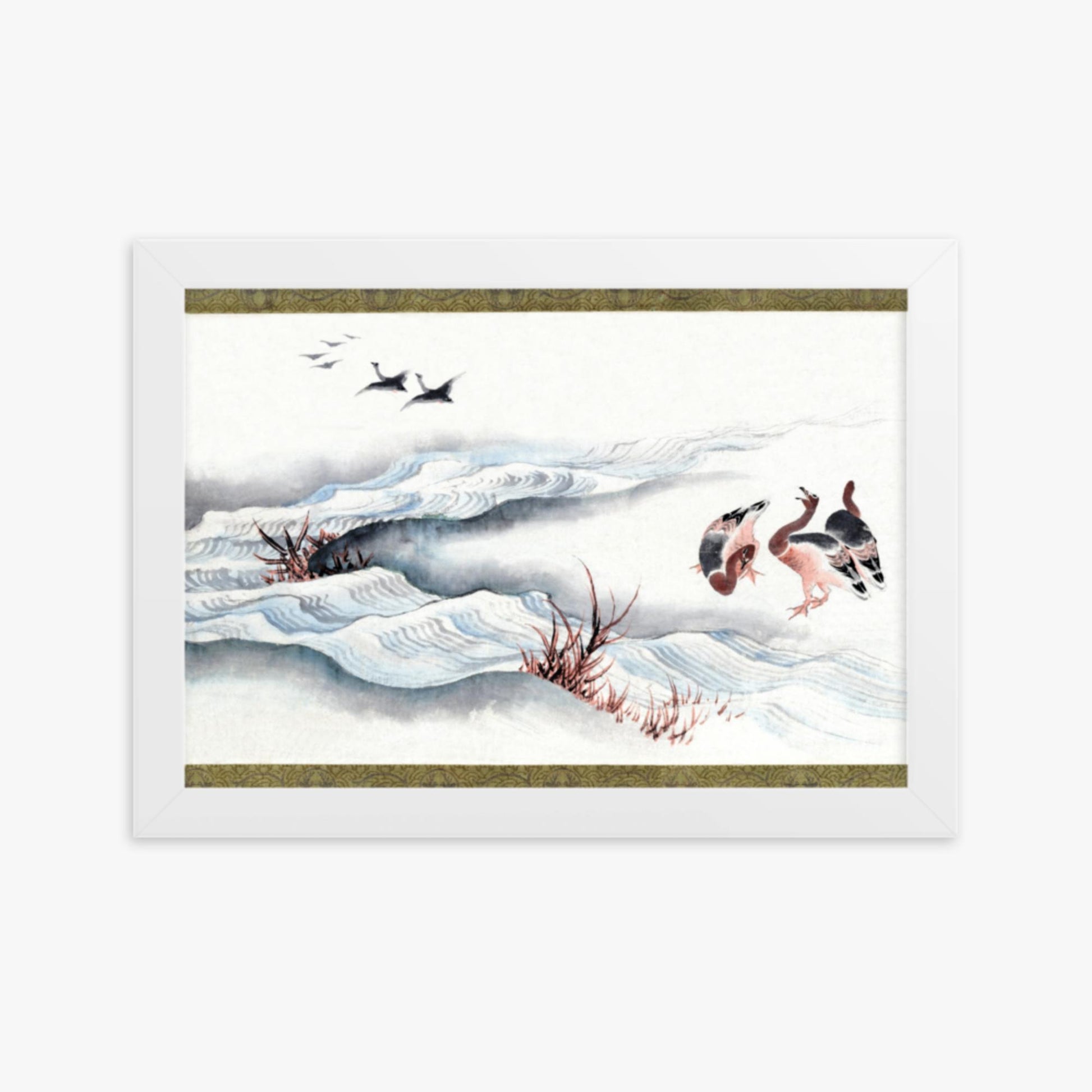 Katsushika Hokusai - Wild Geese and Water 21x30 cm Poster With White Frame