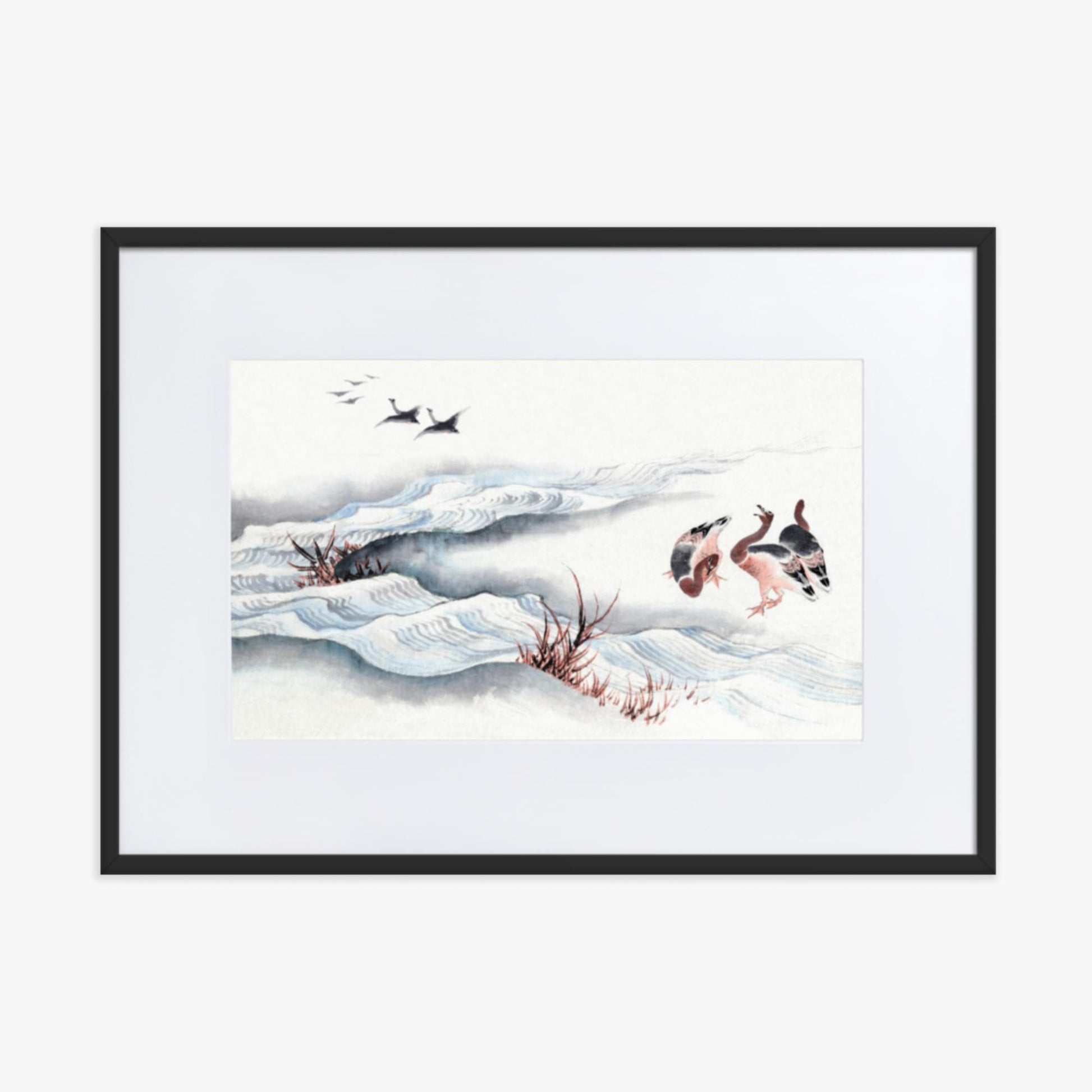 Katsushika Hokusai - Wild Geese and Water 50x70 cm Poster With Black Frame