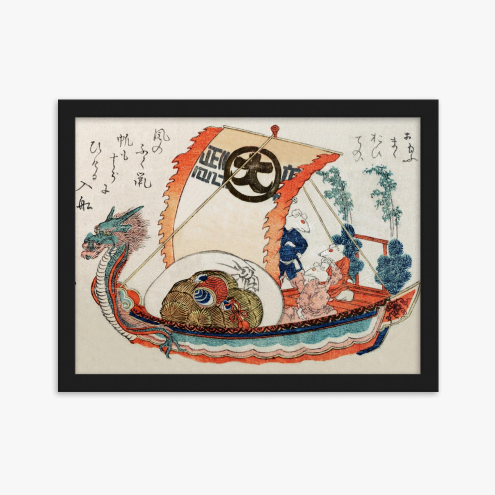 Kubo Shunman - Treasure Boat (Takara-bune) with Three Rats 30x40 cm Poster With Black Frame