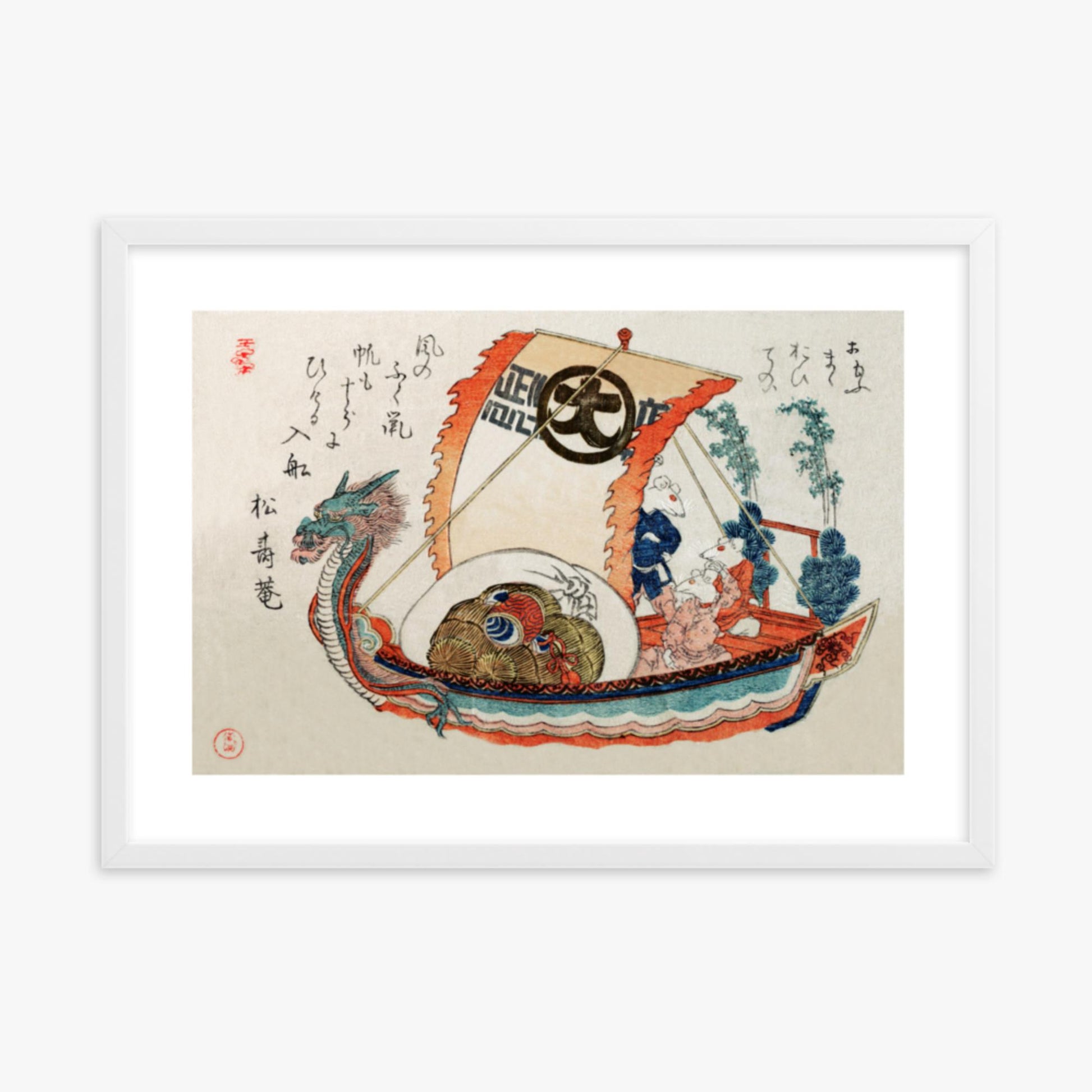 Kubo Shunman - Treasure Boat (Takara-bune) with Three Rats 50x70 cm Poster With White Frame