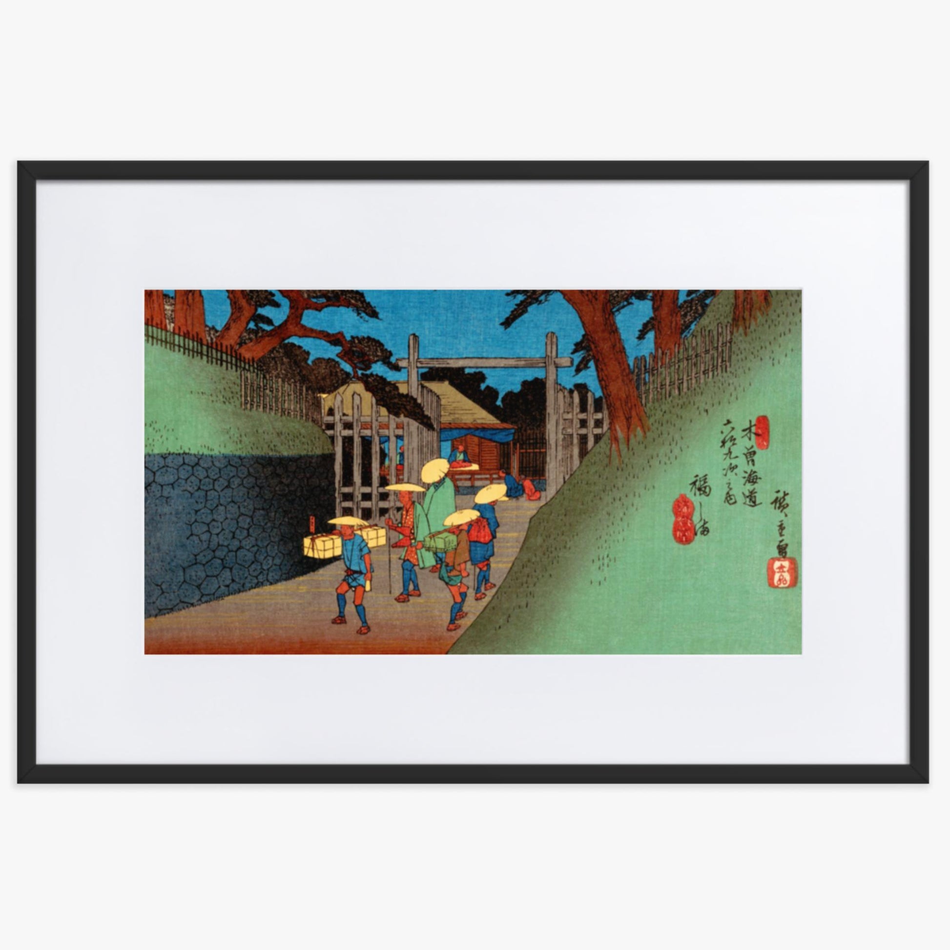 Utagawa Hiroshige - Fukushima Station 61x91 cm Poster With Black Frame