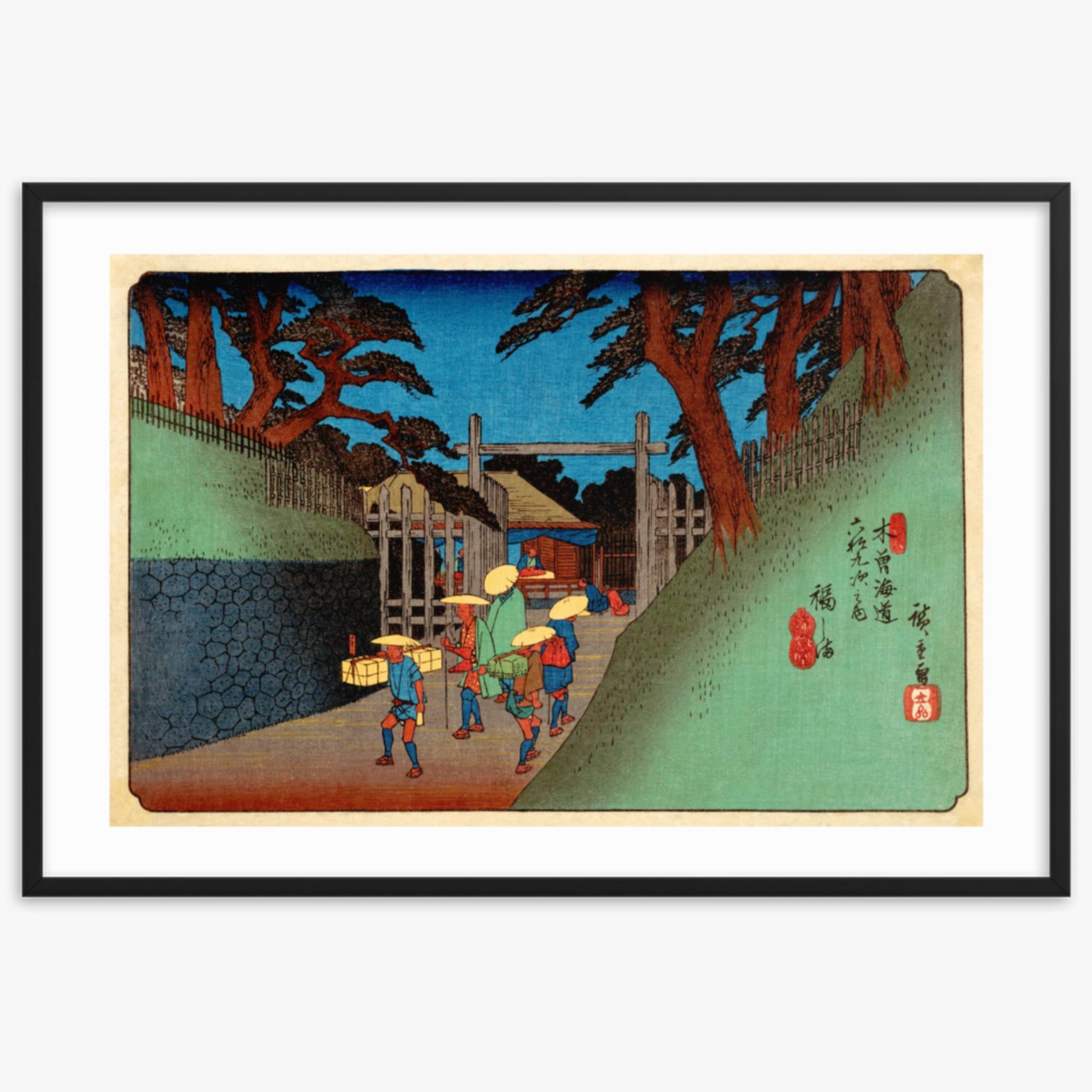 Utagawa Hiroshige - Fukushima Station 61x91 cm Poster With Black Frame