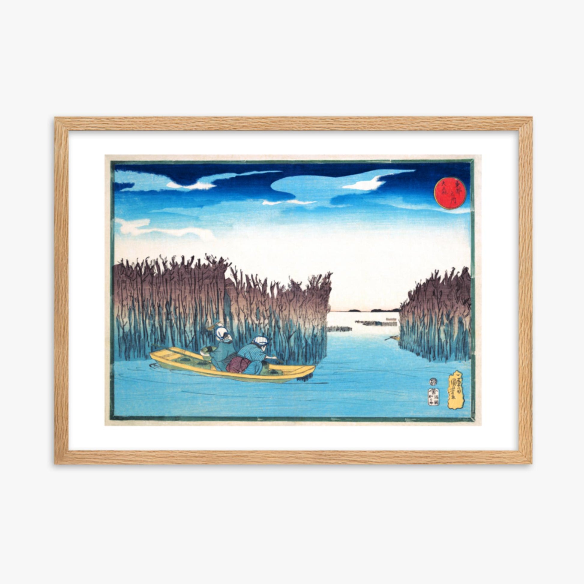 Utagawa Kuniyoshi - Seaweed Gatherers at Omori 50x70 cm Poster With Oak Frame