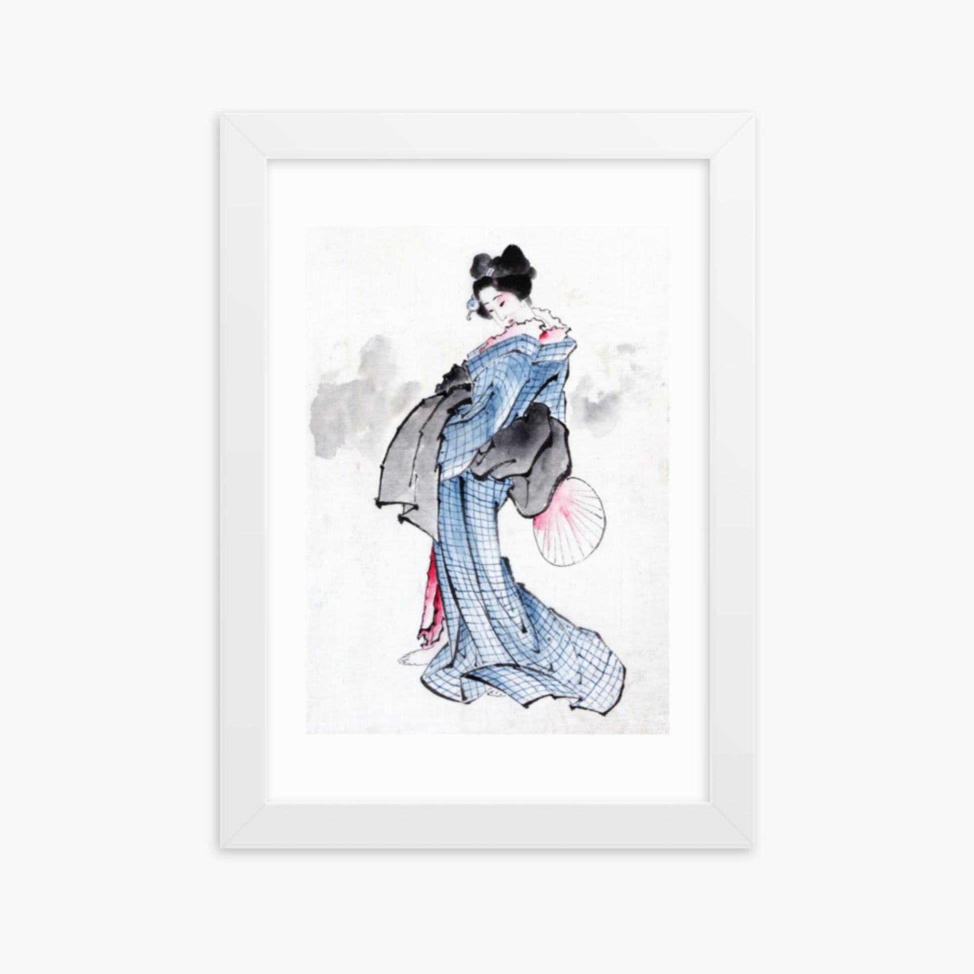 Katsushika Hokusai - Illustration of a Japanese Woman in Kimono 21x30 cm Poster With White Frame