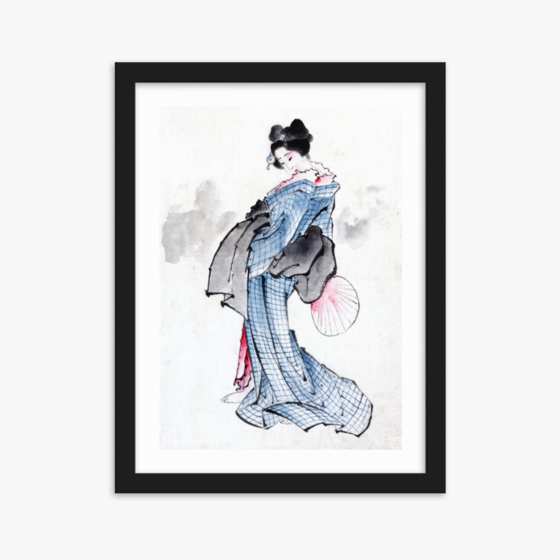 Katsushika Hokusai - Illustration of a Japanese Woman in Kimono 30x40 cm Poster With Black Frame