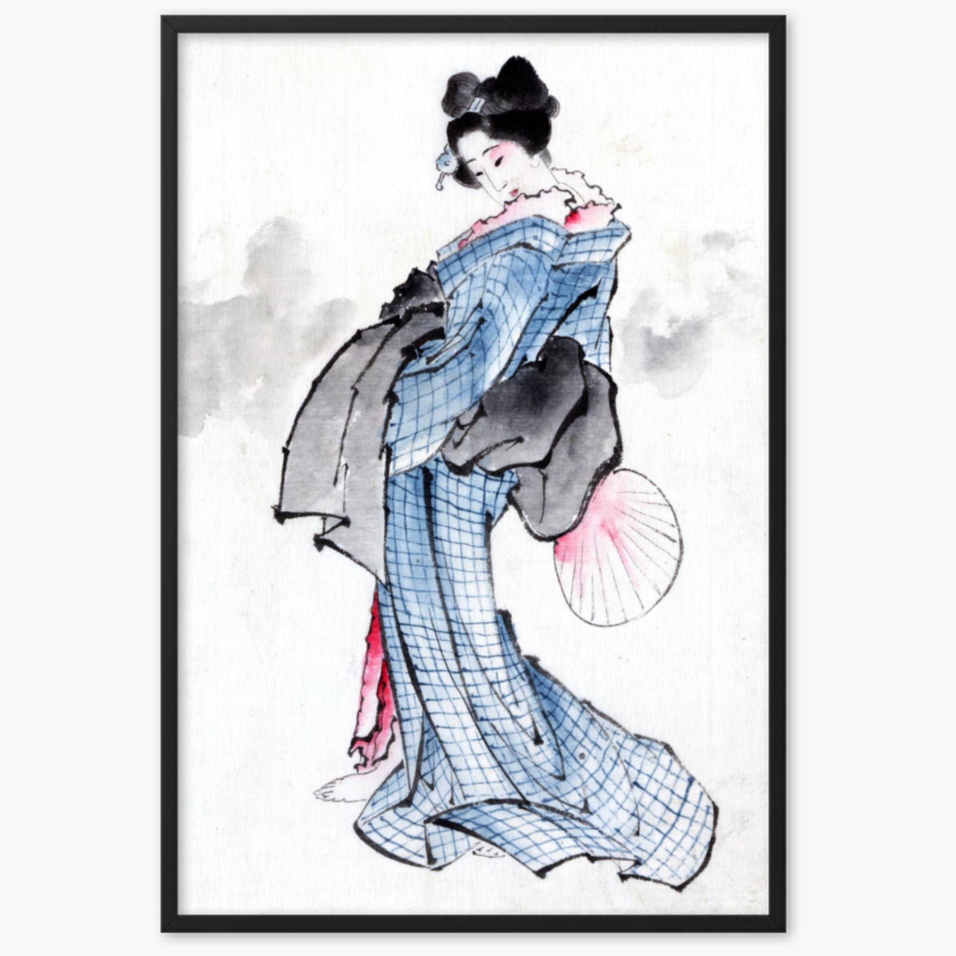 Katsushika Hokusai - Illustration of a Japanese Woman in Kimono 61x91 cm Poster With Black Frame