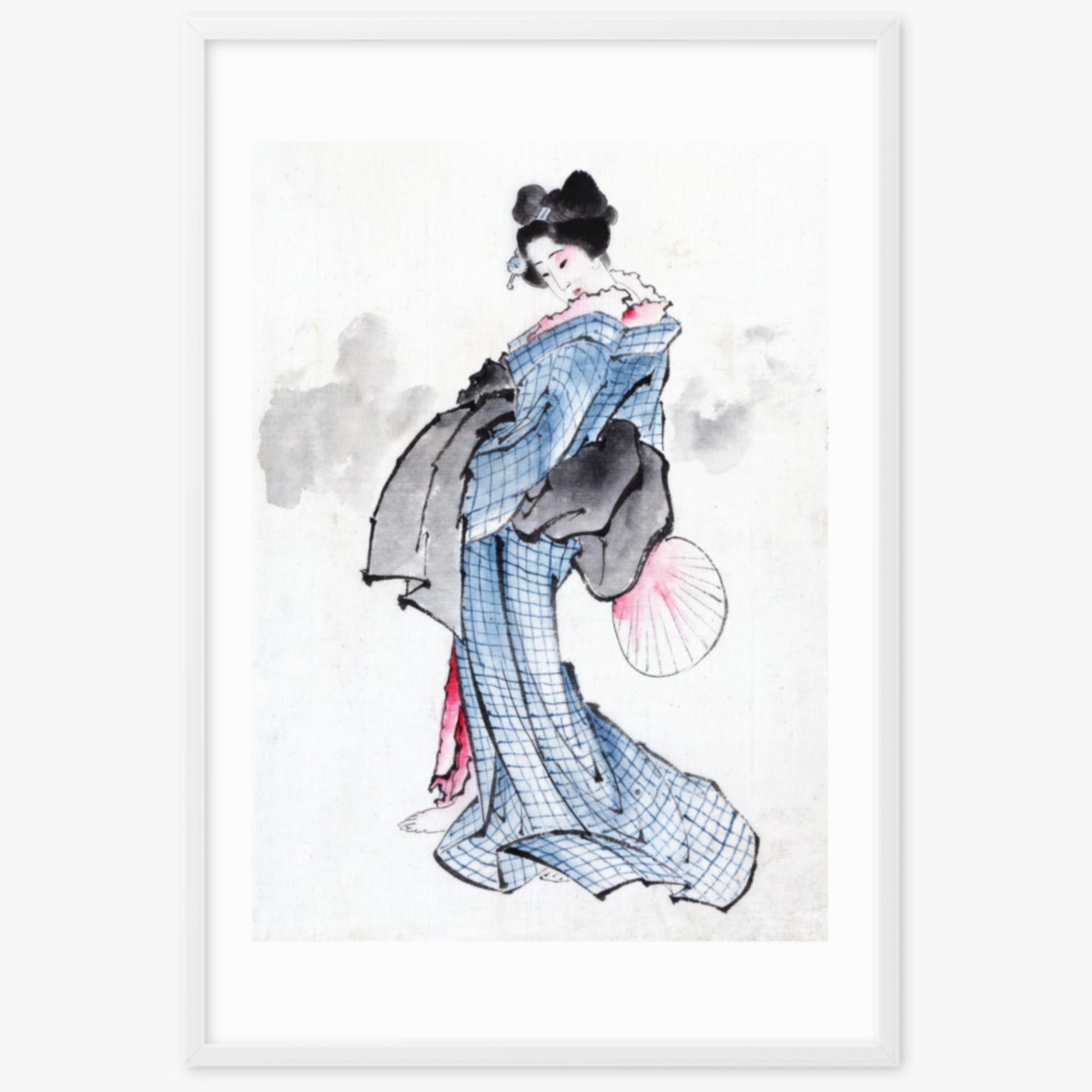 Katsushika Hokusai - Illustration of a Japanese Woman in Kimono 61x91 cm Poster With White Frame